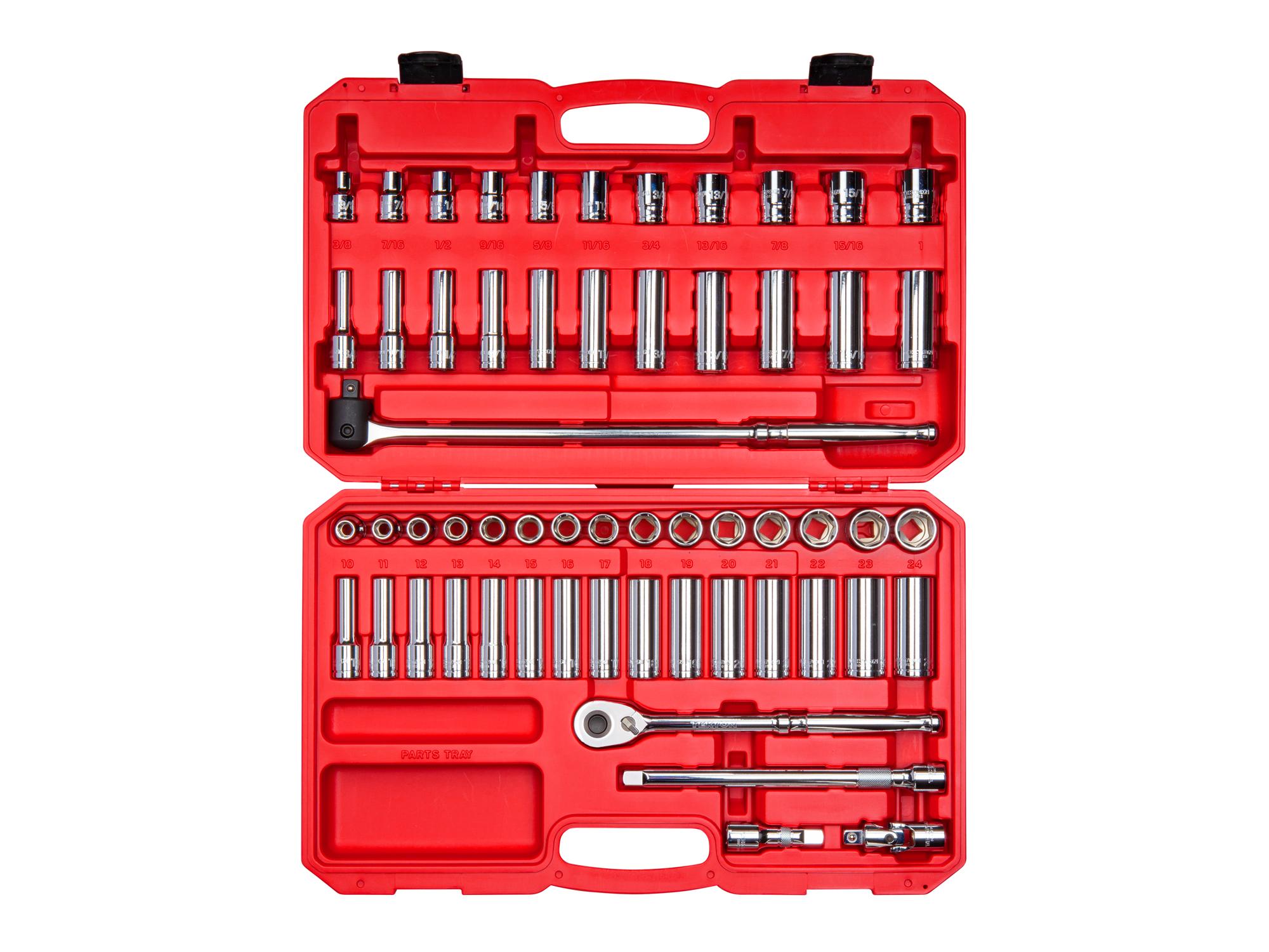 Front view of Tekton case hand drive 6-point socket set. Item #SKT25301