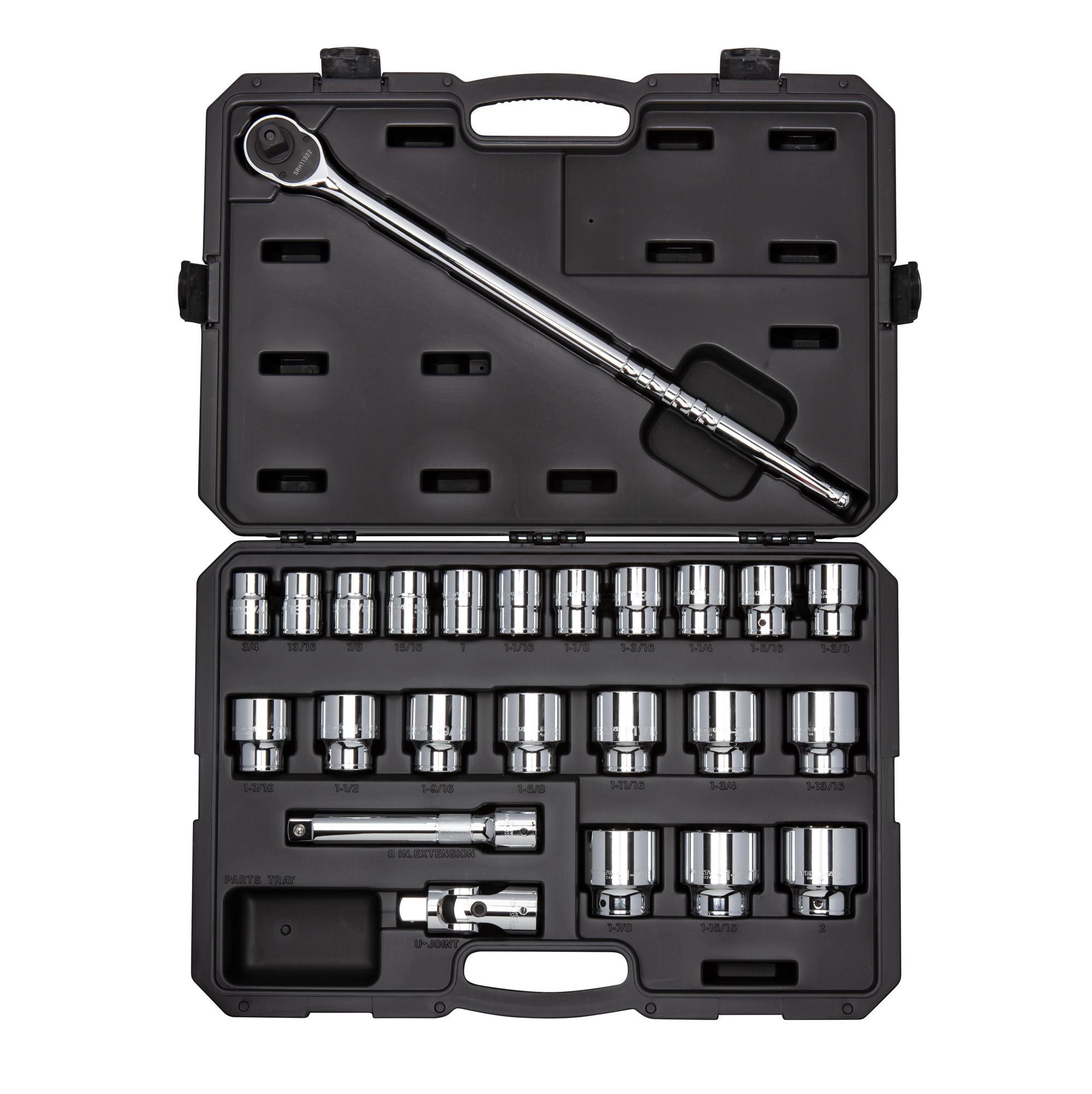 Front view of Tekton case hand drive 6-point socket set. Item #SKT35104