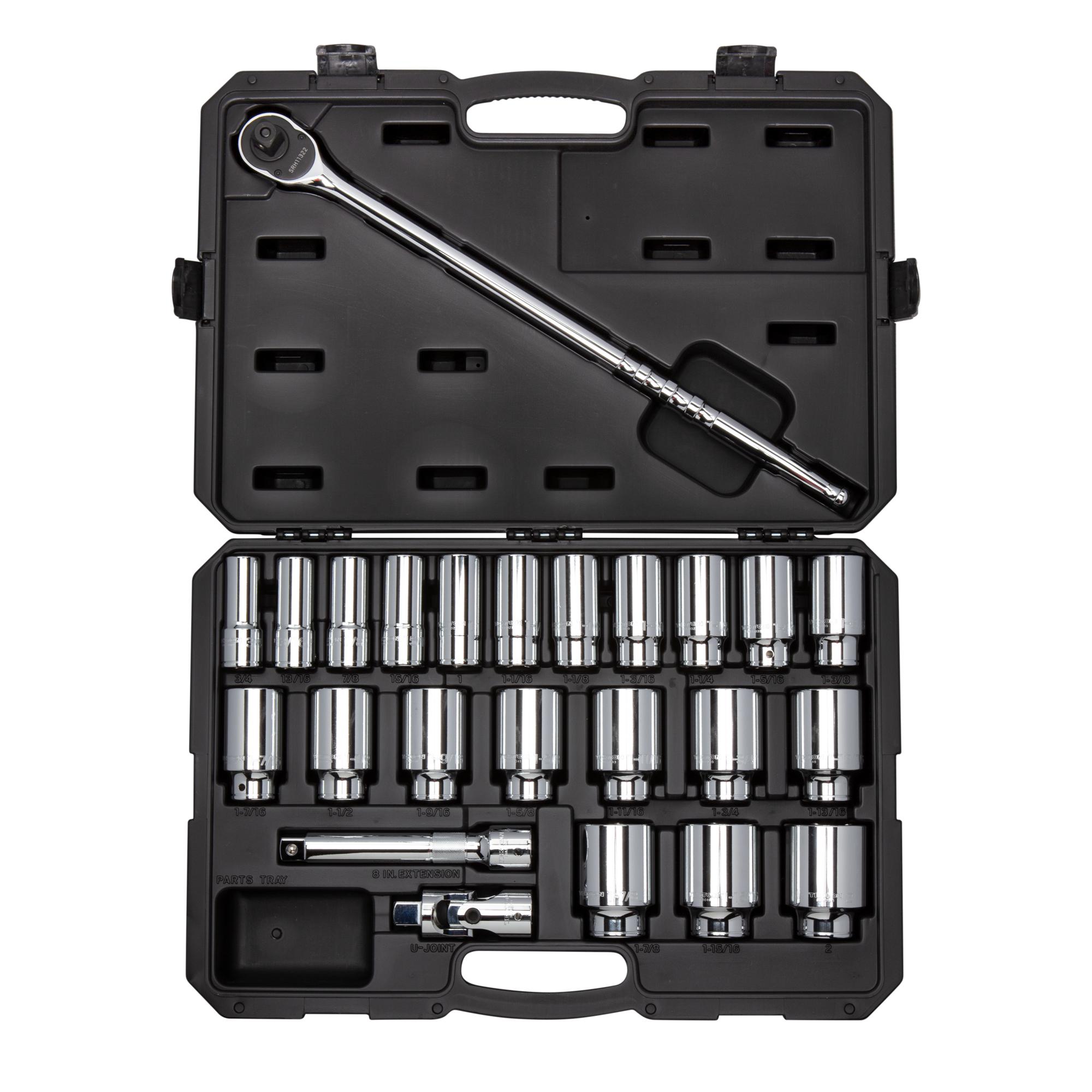 Front view of Tekton case hand drive 6-point socket set. Item #SKT35106