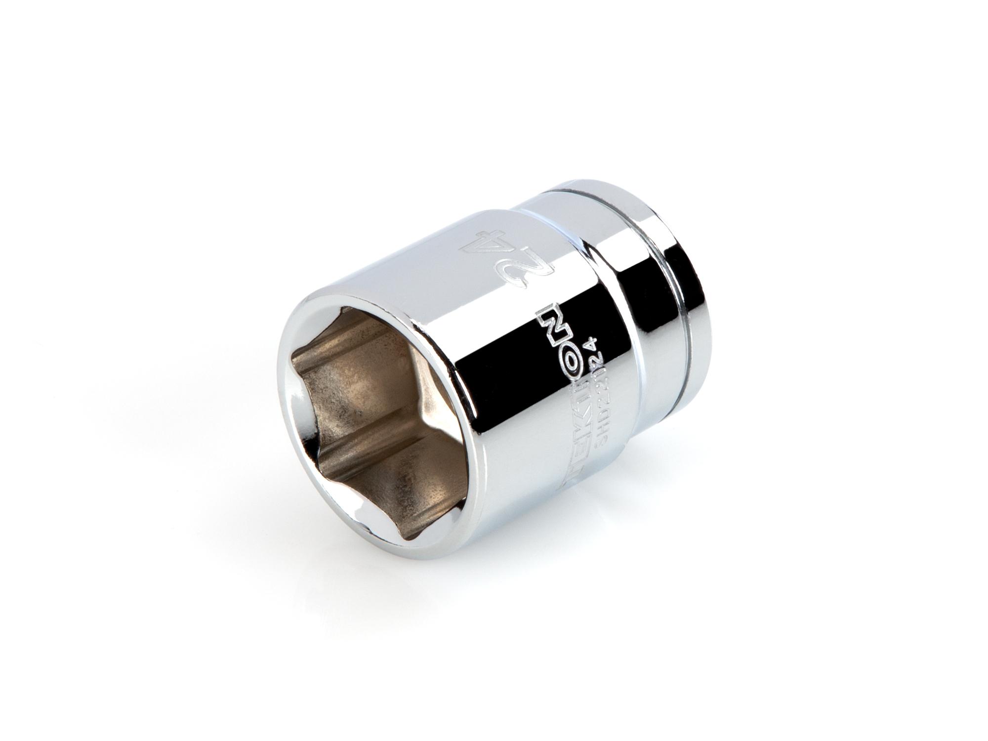 Front-right angle view of Tekton hand drive 6-point socket. Item #SHD22124