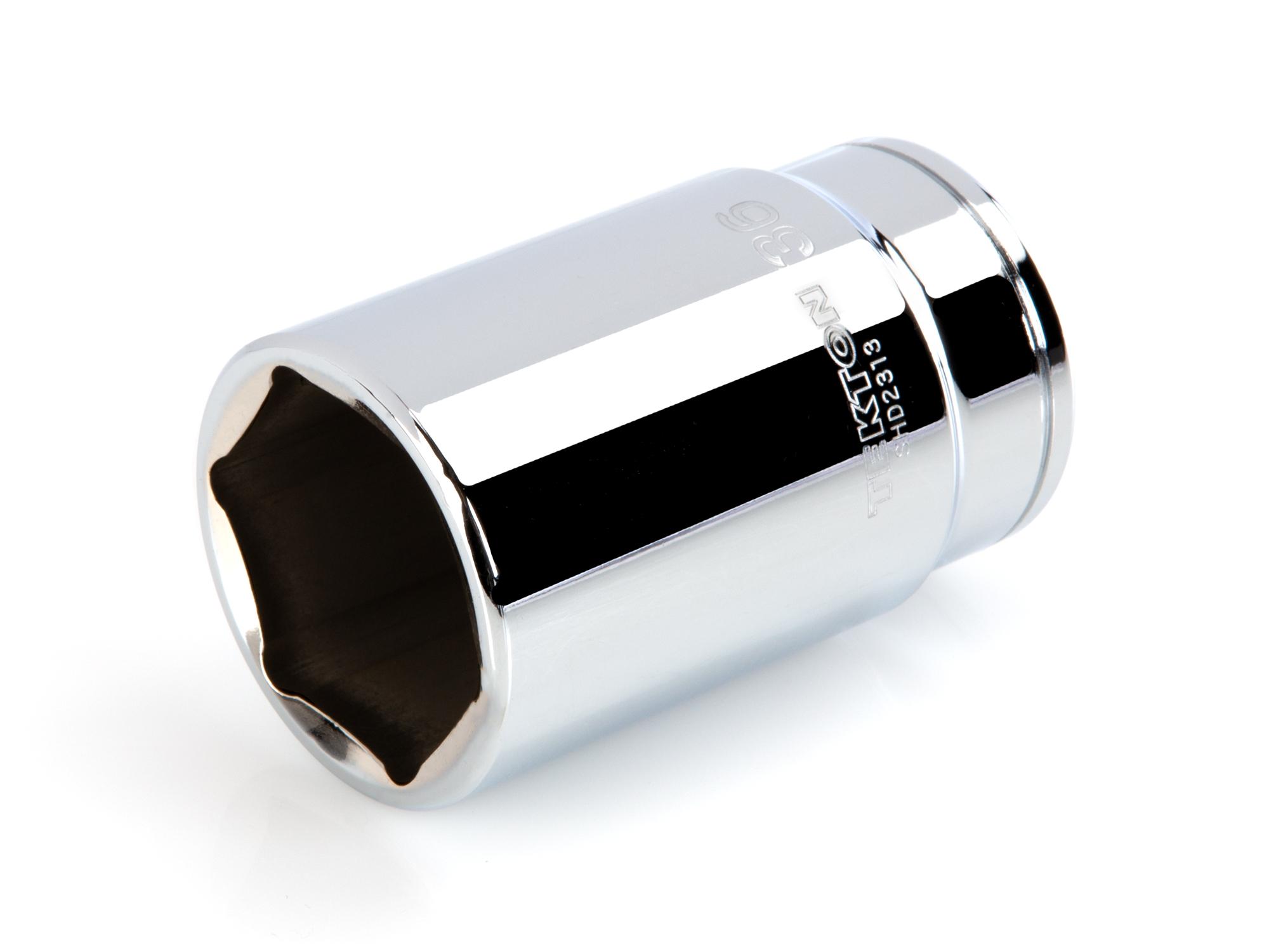 Front-right angle view of Tekton hand drive 6-point socket. Item #SHD23136