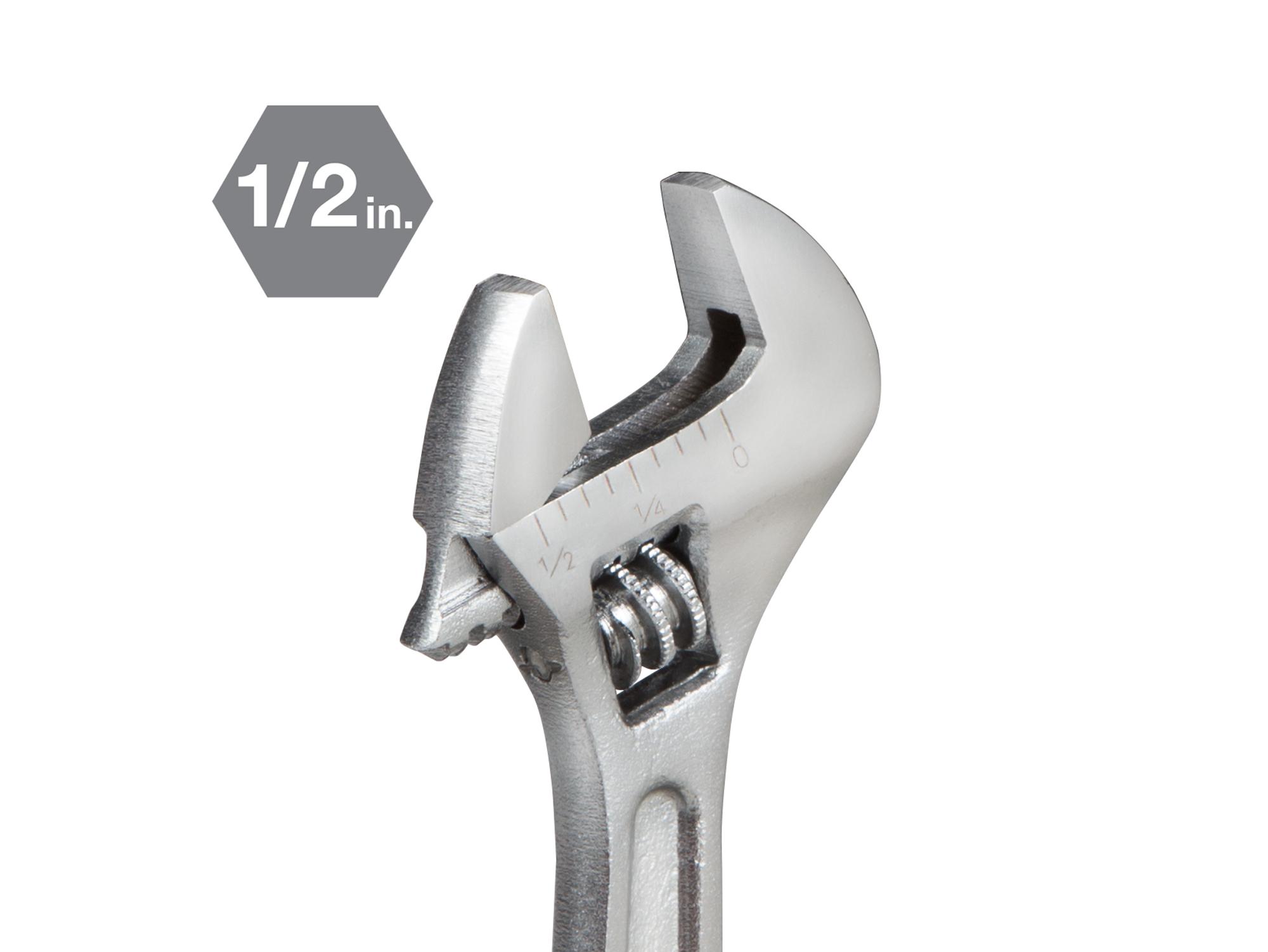 Closeup view of Tekton adjustable wrench. Item #23001