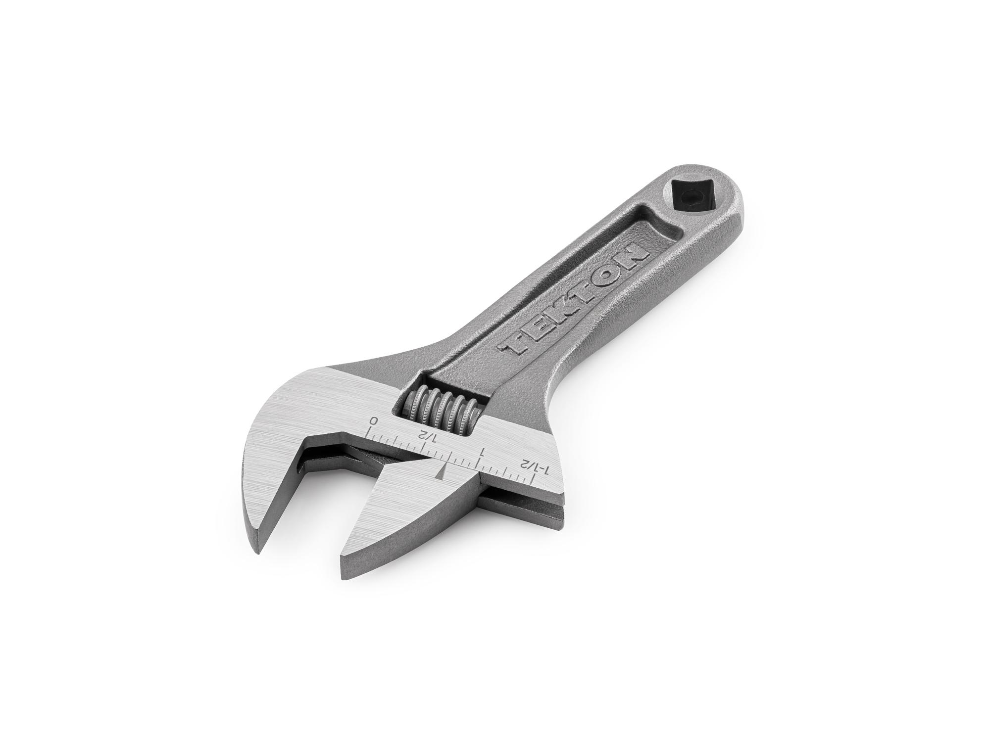 Front-right angle view of Tekton 6 inch adjustable wrench. Item #WSA04122