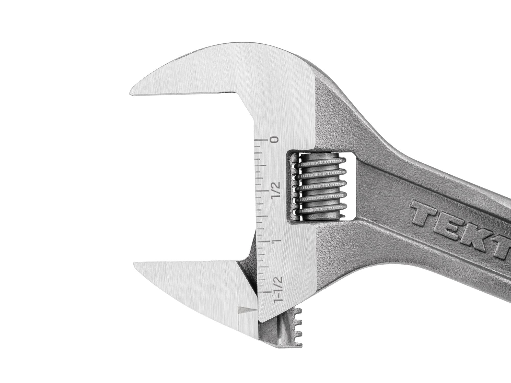 Closeup view of Tekton 6 inch adjustable wrench. Item #WSA04122