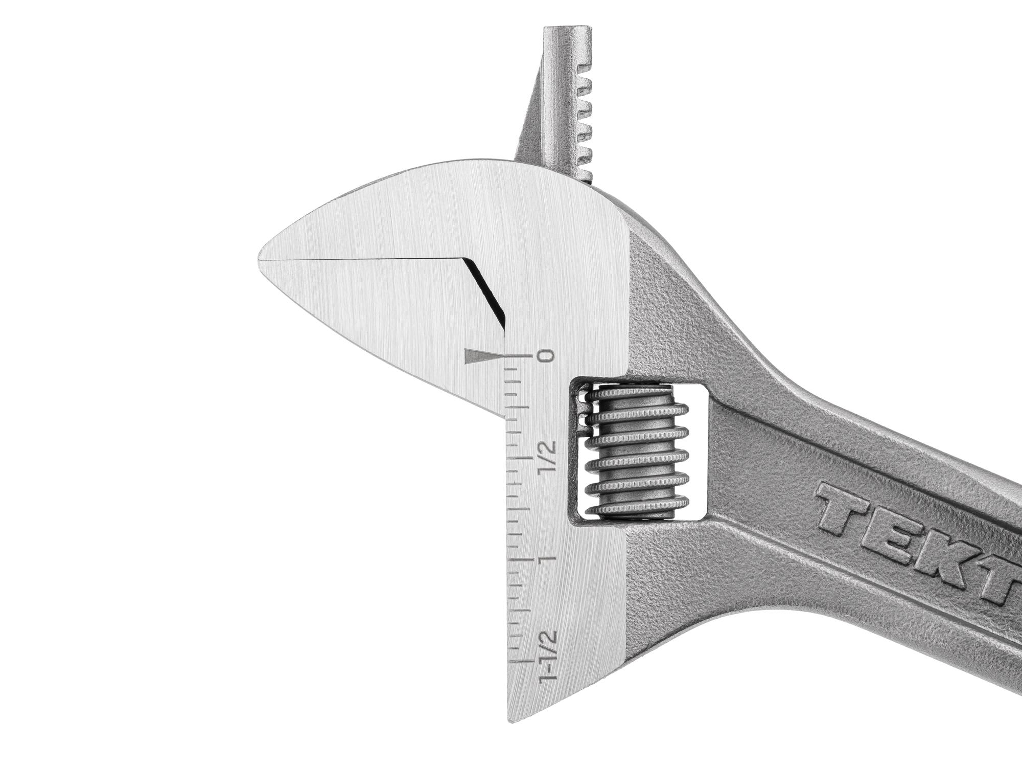 Closeup view of Tekton 6 inch adjustable wrench. Item #WSA04122