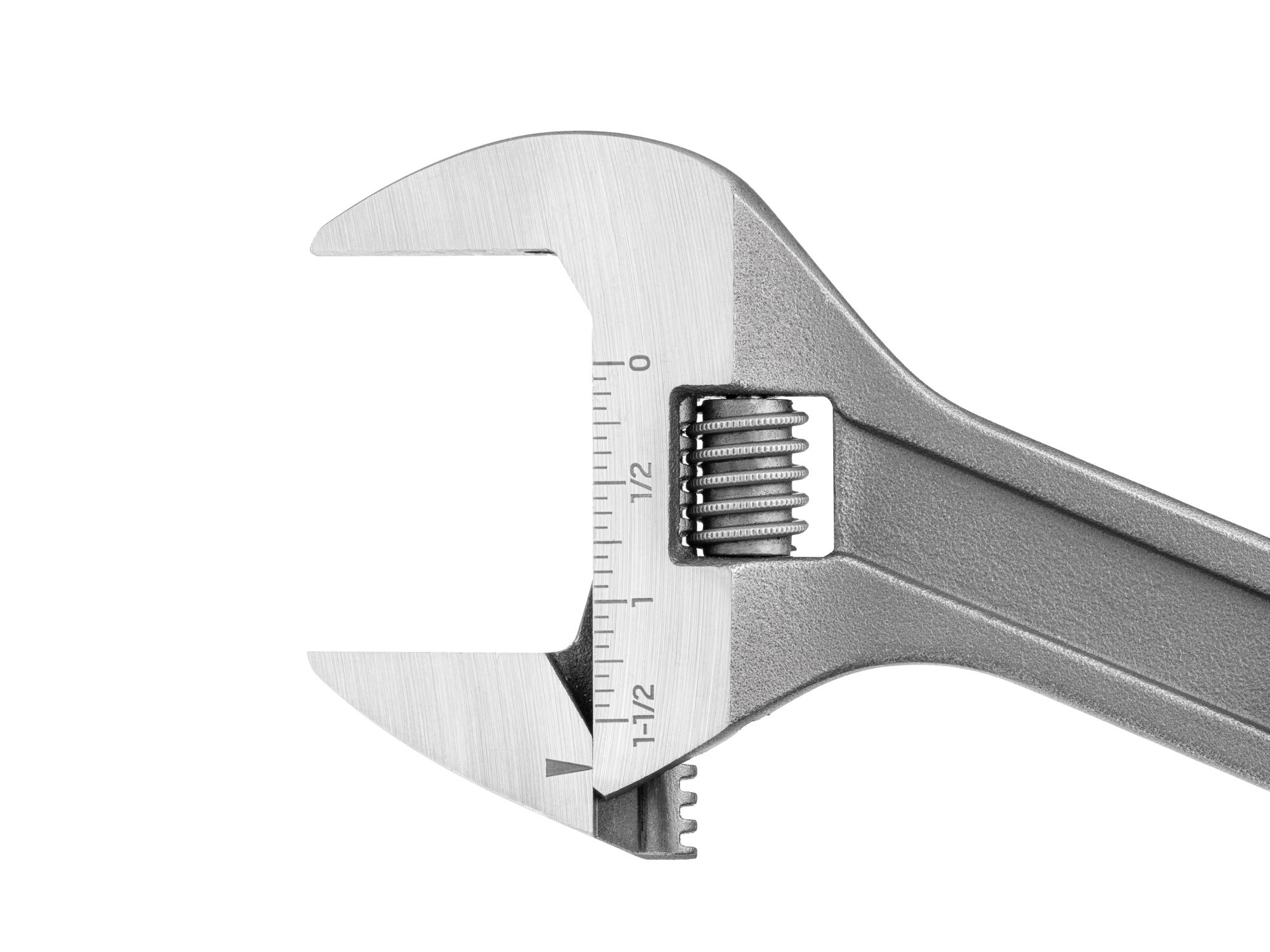 Closeup view of Tekton 9 inch adjustable wrench. Item #WSA04222
