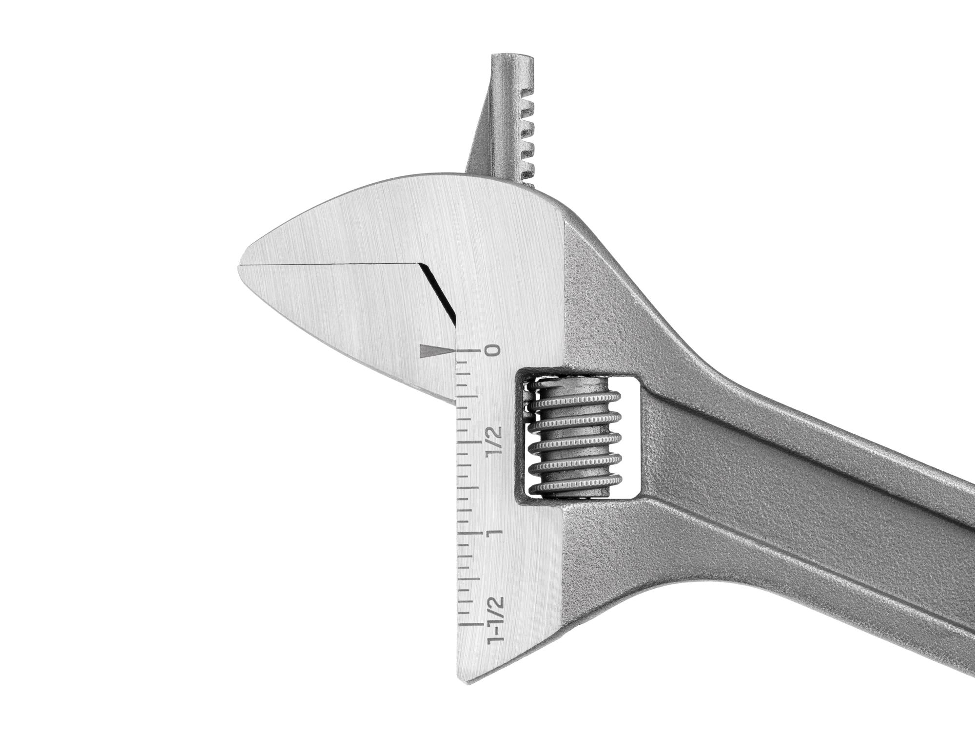 Closeup view of Tekton 9 inch adjustable wrench. Item #WSA04222