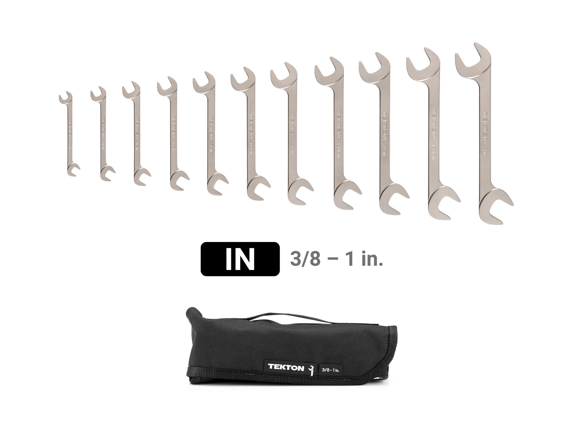 Laid out contents of Tekton roll angle head wrench set. Item #WAE91402