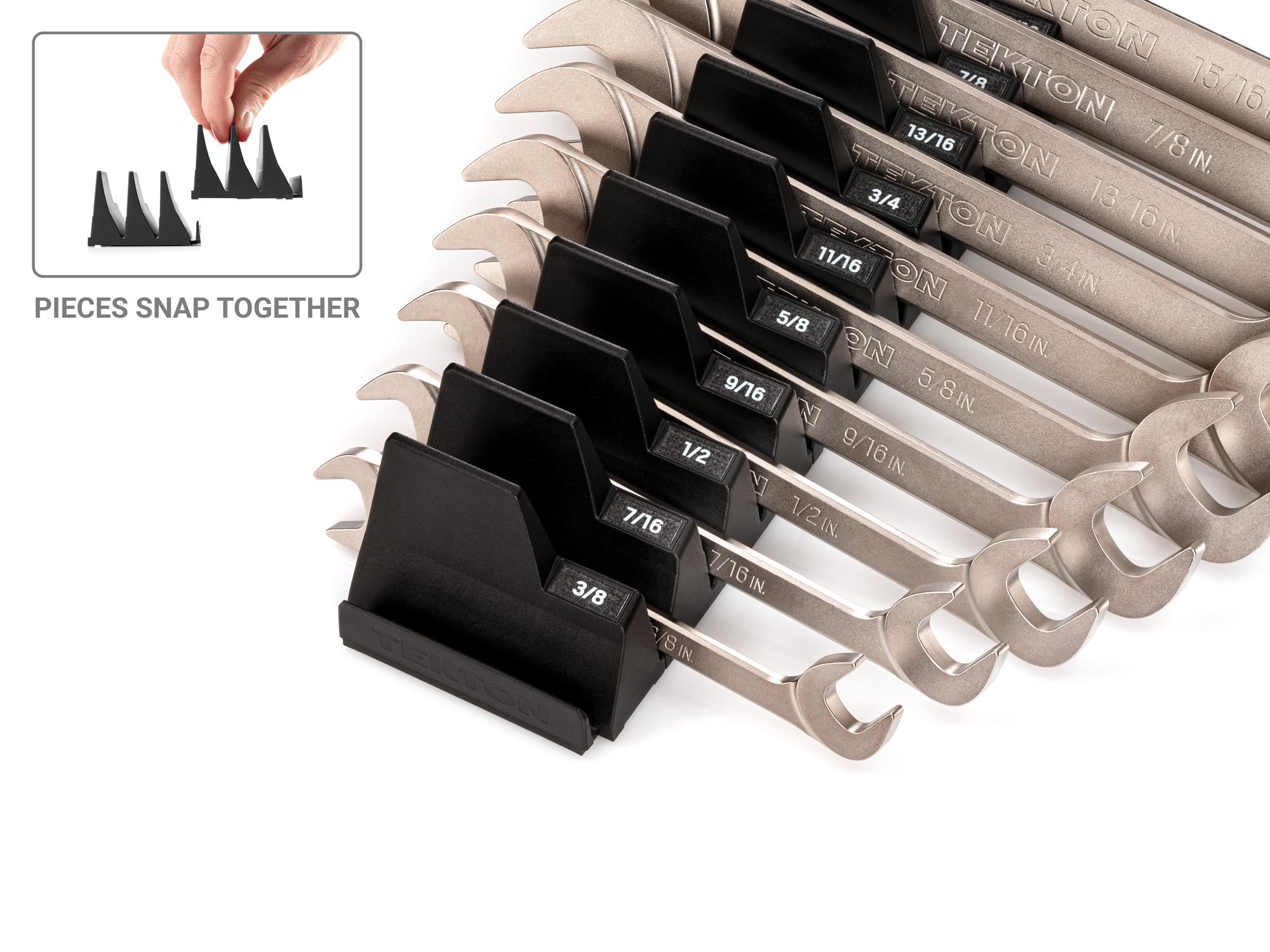 Tekton angle head wrench set shown in a modular slotted organization option. Item #WAE91502
