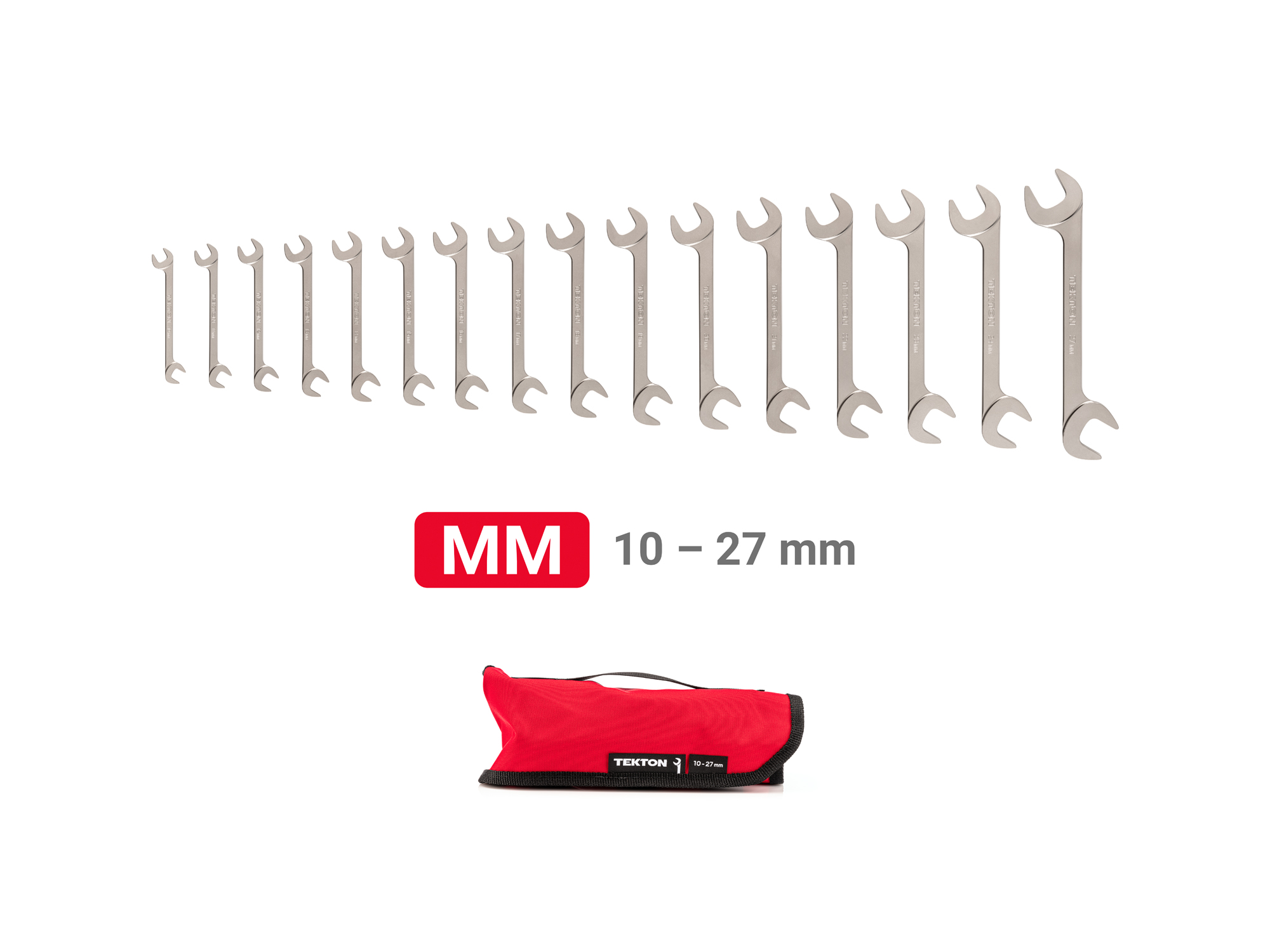 16-Piece Angle Head Open End Wrench Set with Pouch | TEKTON