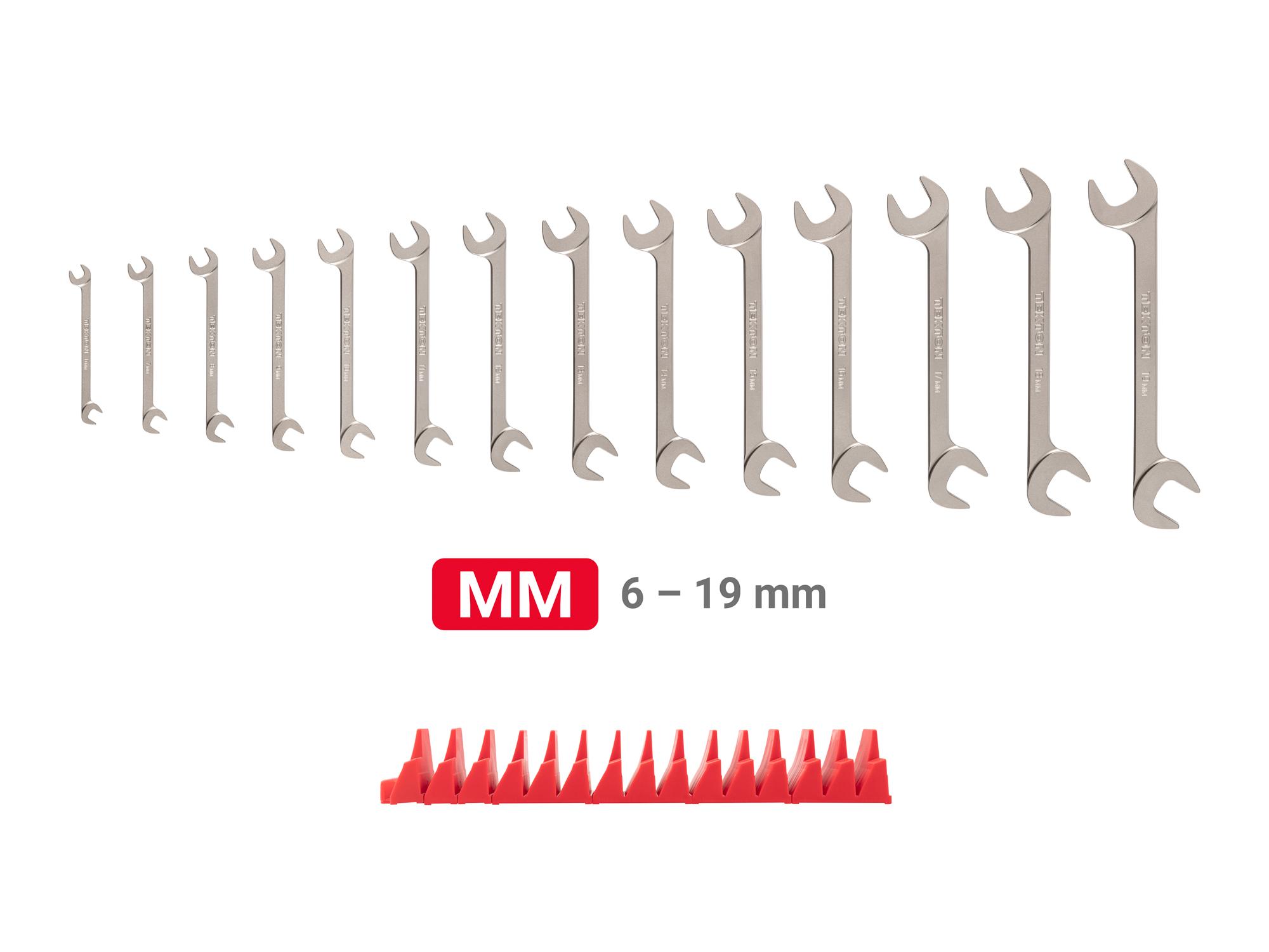Laid out contents of Tekton modular angle head wrench set. Item #WAE92501