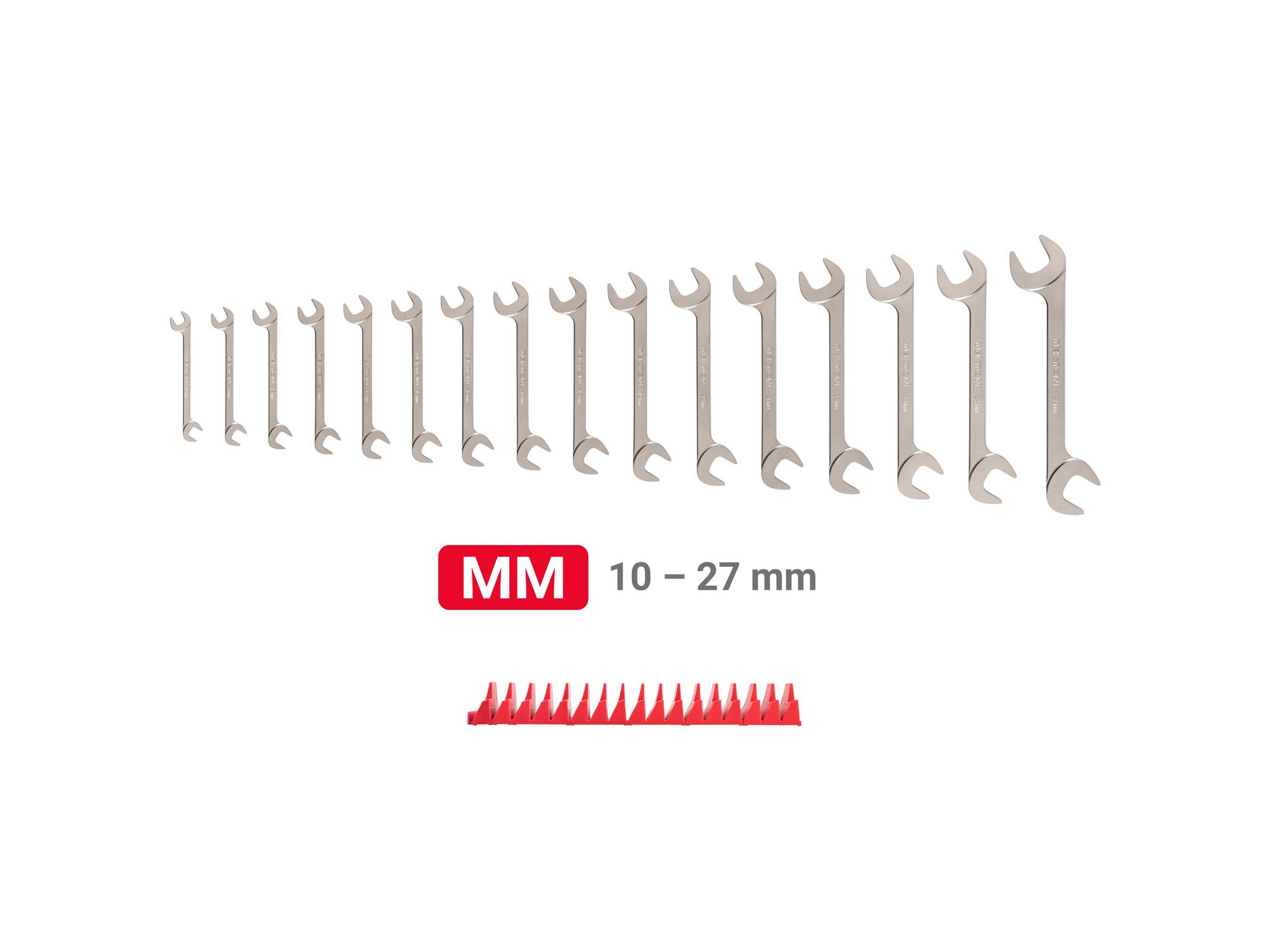 Laid out contents of Tekton modular angle head wrench set. Item #WAE92502