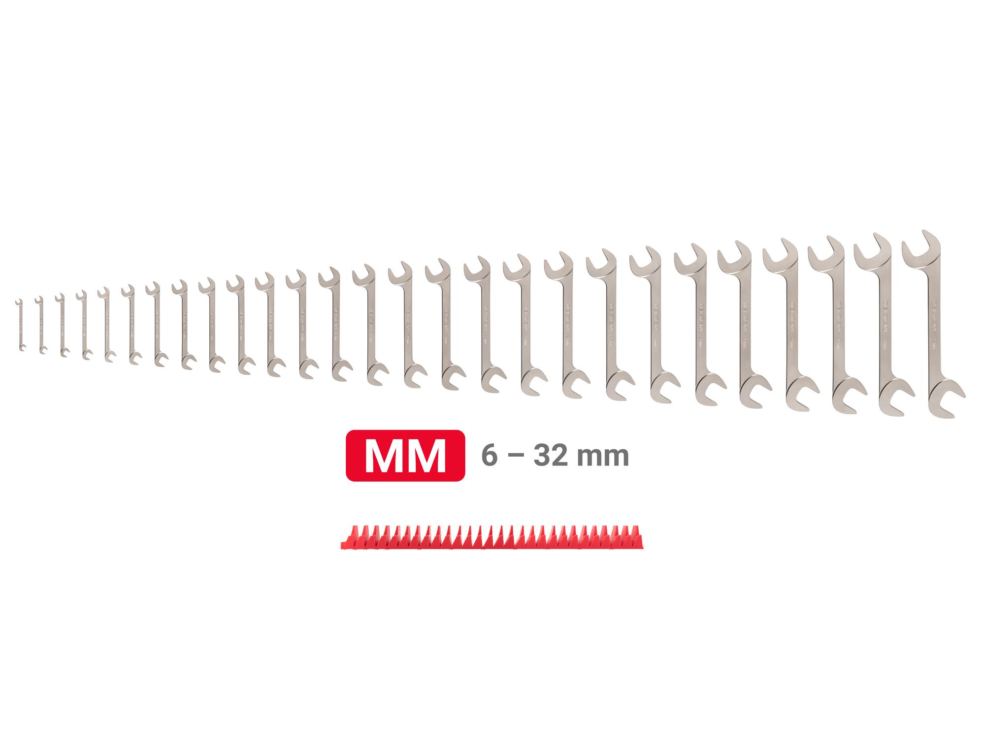 Laid out contents of Tekton modular angle head wrench set. Item #WAE92503