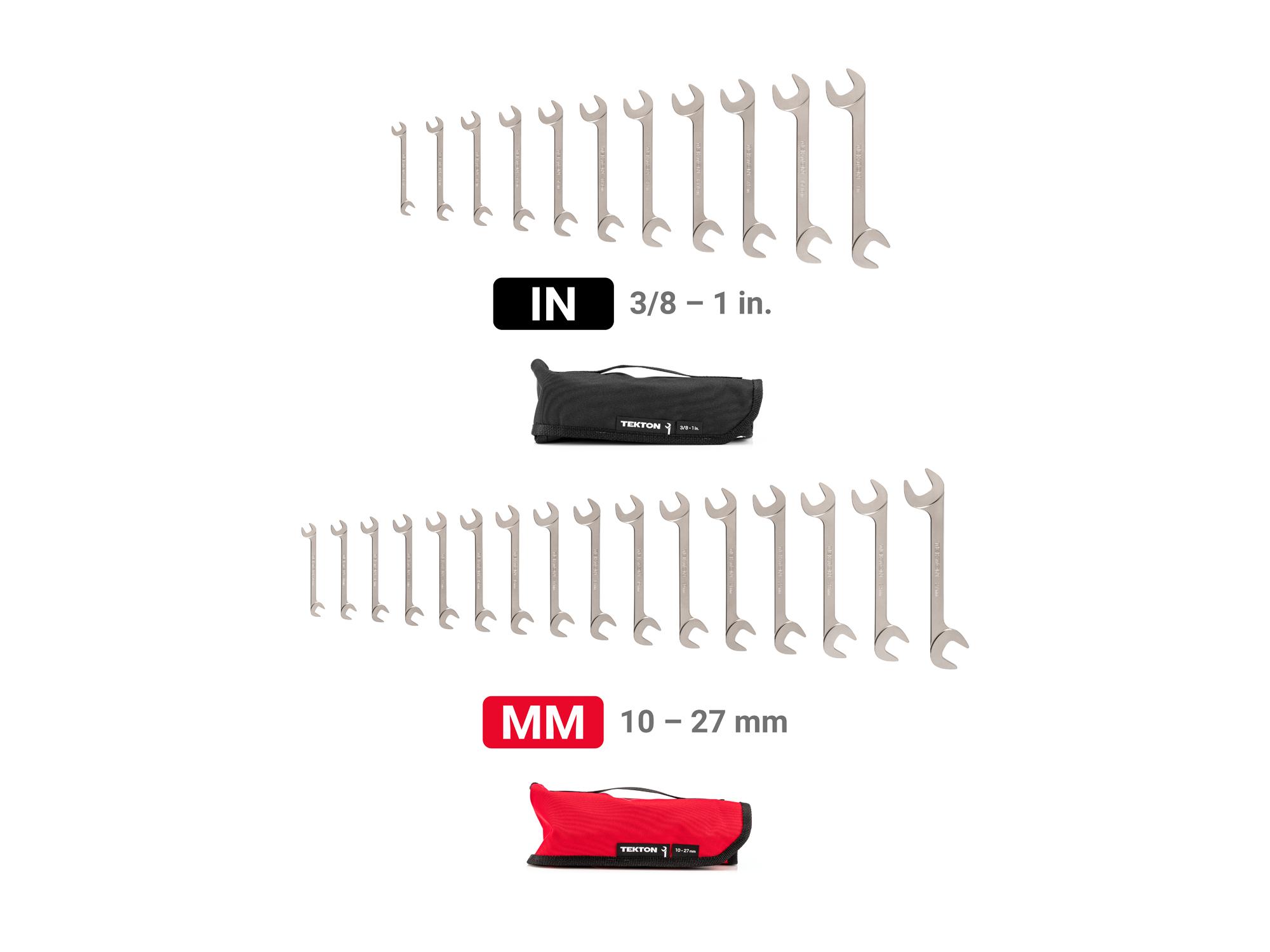 Laid out contents of Tekton roll angle head wrench set. Item #WAE93402