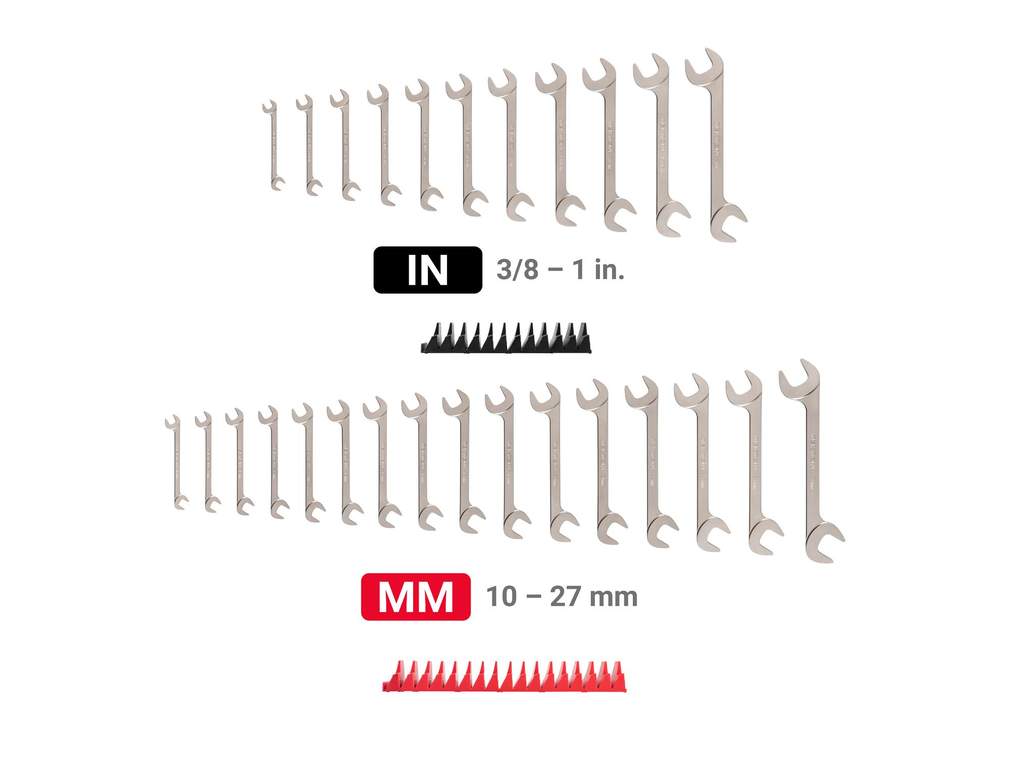 Laid out contents of Tekton modular angle head wrench set. Item #WAE93502