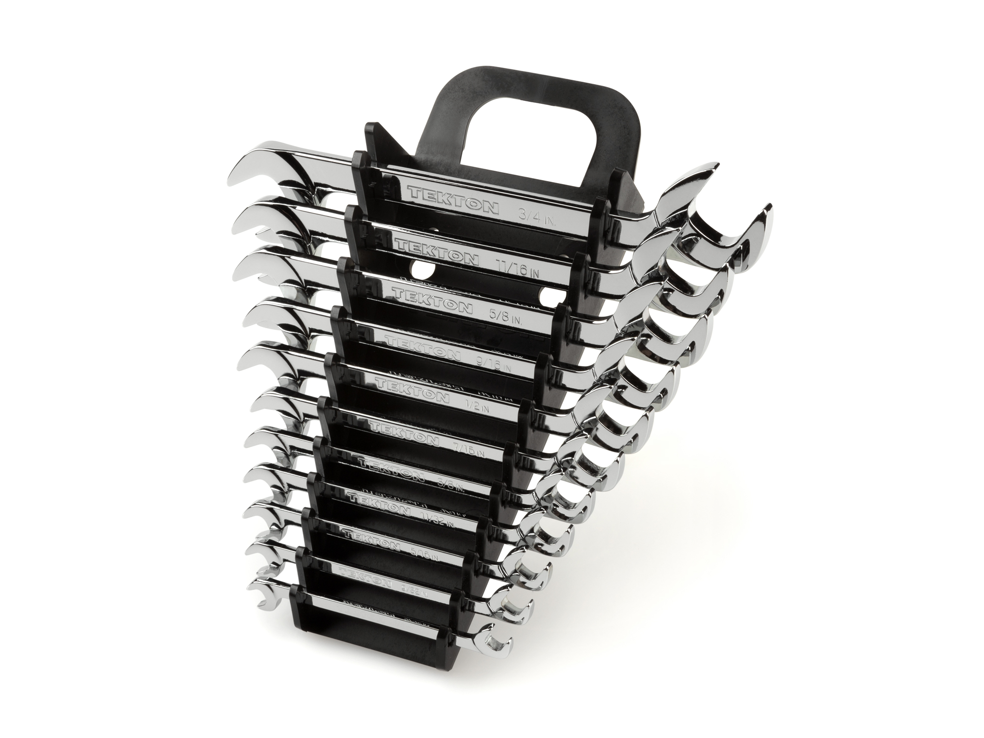 TEKTON Angle Head Open End Wrench Set with Holder, 11-Piece (1/4 - 3/4 in.) (Chrome Finish)