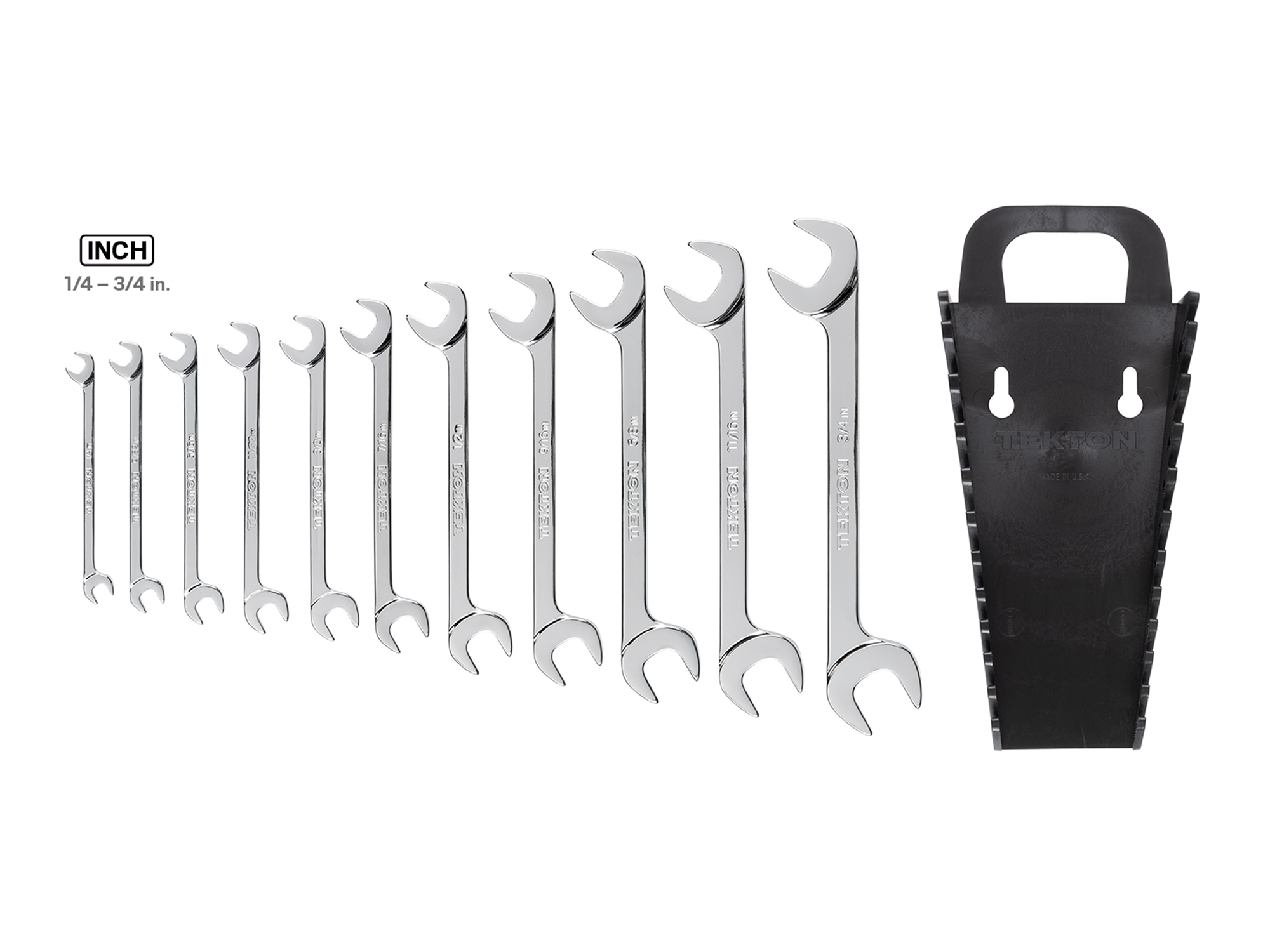 TEKTON Angle Head Open End Wrench Set with Holder, 11-Piece (1/4 - 3/4 in.) (Chrome Finish)