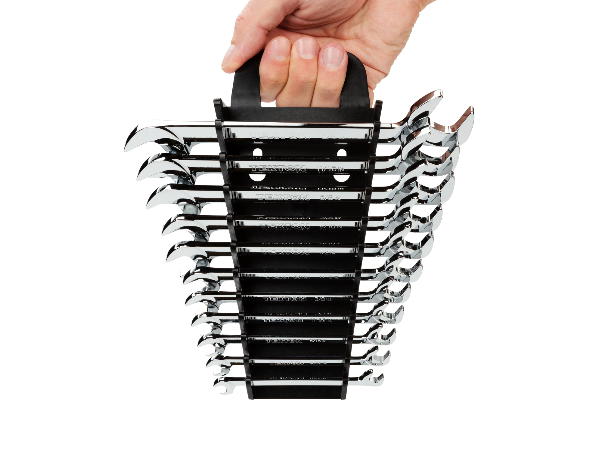TEKTON Angle Head Open End Wrench Set with Holder, 11-Piece (1/4 - 3/4 in.) (Chrome Finish)