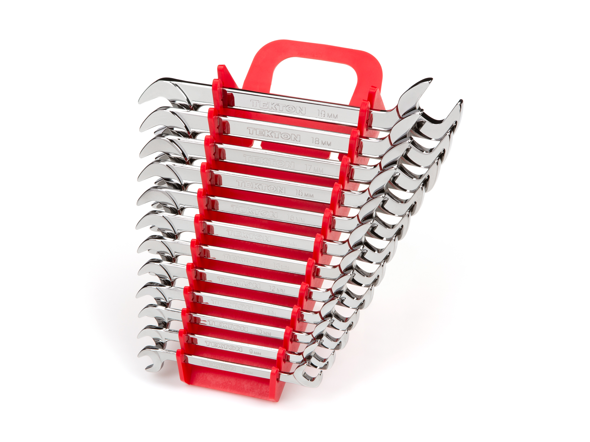TEKTON Angle Head Open End Wrench Set with Holder, 12-Piece (8-19 mm) (Chrome Finish)