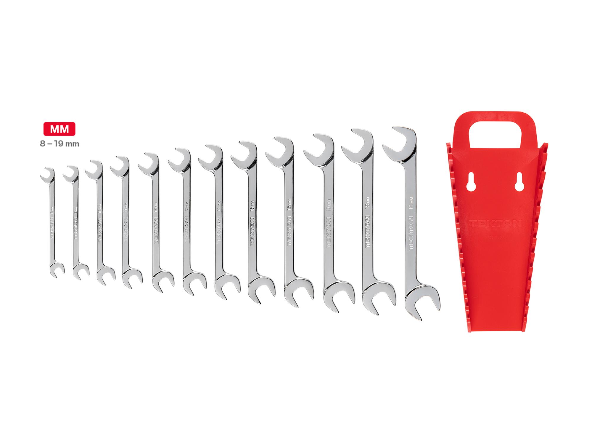 TEKTON Angle Head Open End Wrench Set with Holder, 12-Piece (8-19 mm) (Chrome Finish)