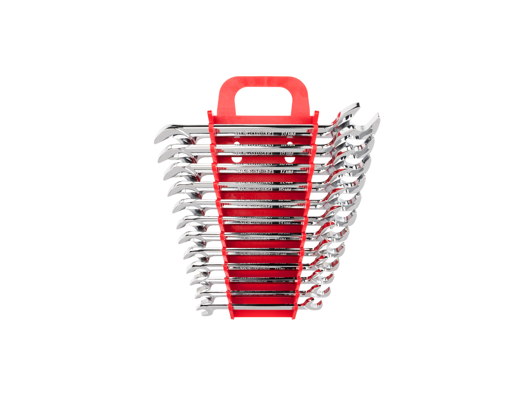 TEKTON Angle Head Open End Wrench Set with Holder, 12-Piece (8-19 mm) (Chrome Finish)