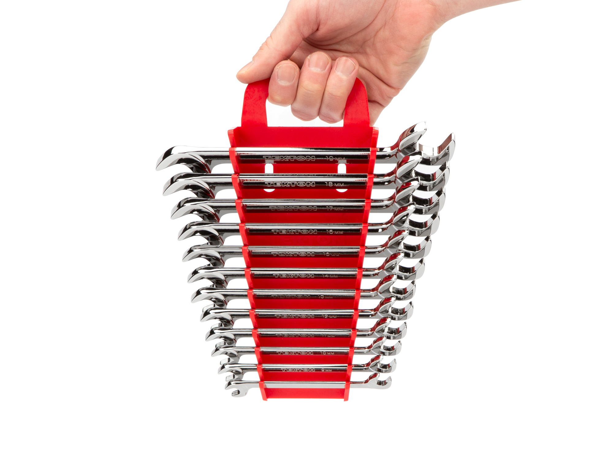 TEKTON Angle Head Open End Wrench Set with Holder, 12-Piece (8-19 mm) (Chrome Finish)
