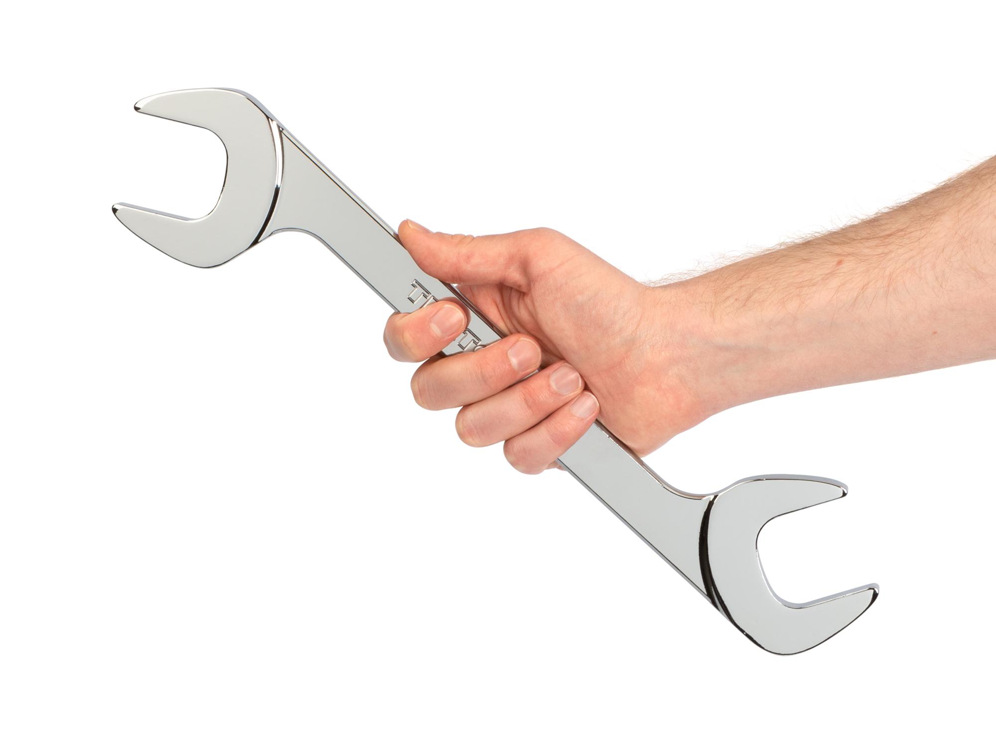 Person holding Tekton 1 9/16 inch angle head wrench. Item #WAE83040