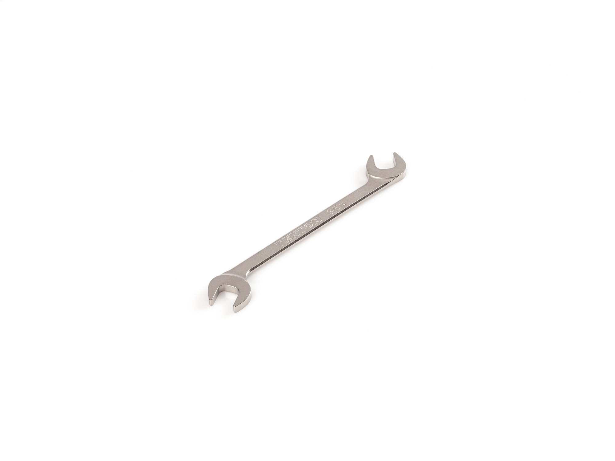 Size: 3/8 inch (SAE) angle head open end (four-way) wrench with 30º and 60º open ends and smooth, satin nickel finish. WAE83210.