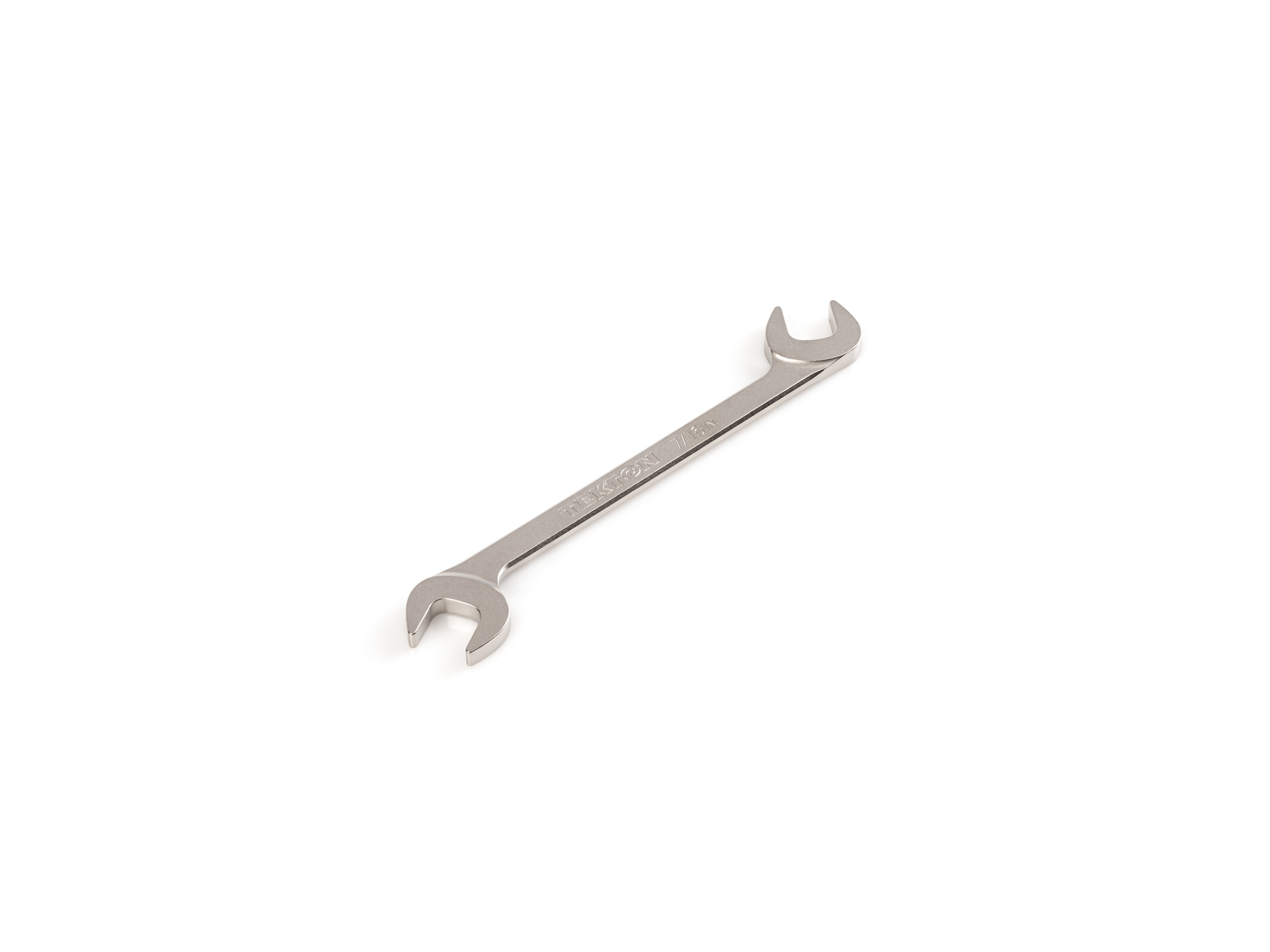 Size: 7/16 inch (SAE) angle head open end (four-way) wrench with 30º and 60º open ends and smooth, satin nickel finish. WAE83211.