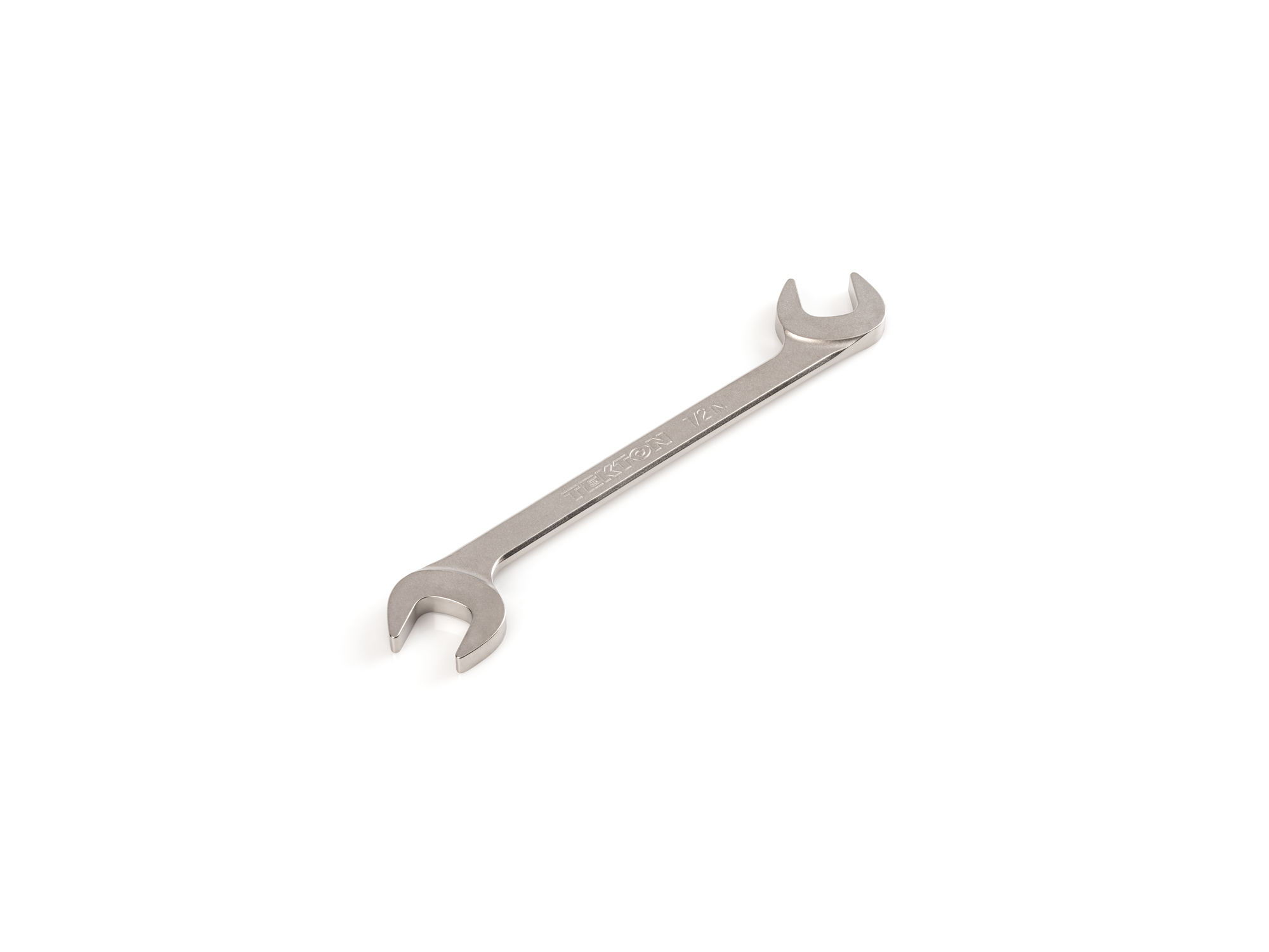 Size: 1/2 inch (SAE) angle head open end (four-way) wrench with 30º and 60º open ends and smooth, satin nickel finish. WAE83213.