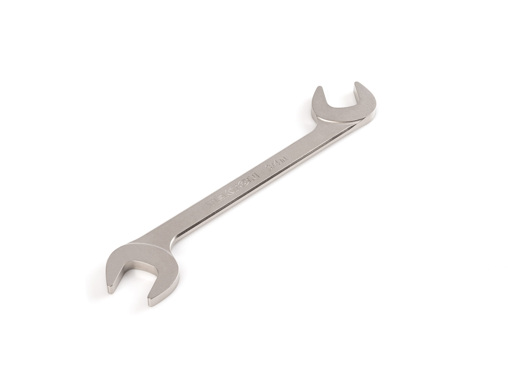 Size: 3/4 inch (SAE) angle head open end (four-way) wrench with 30º and 60º open ends and smooth, satin nickel finish. WAE83219.