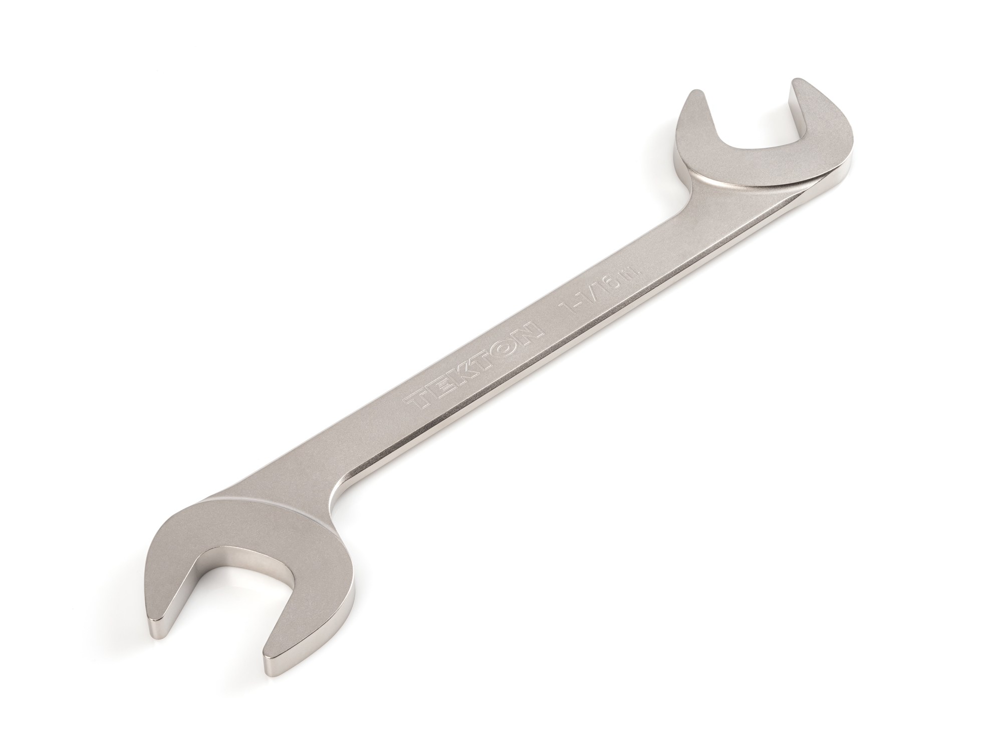 Size: 1-1/16 inch (SAE) angle head open end (four-way) wrench with 30º and 60º open ends and smooth, satin nickel finish. WAE83227.