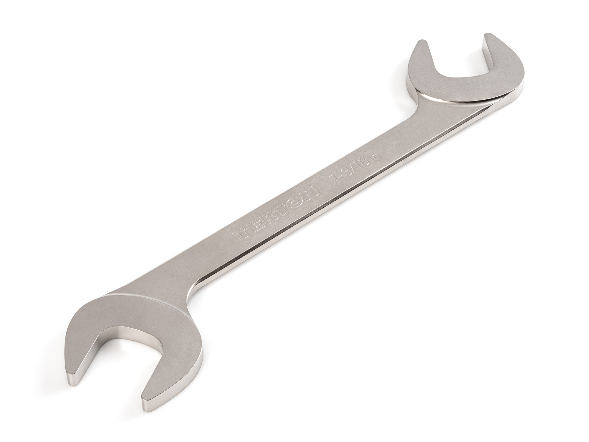 Size: 1-3/16 inch (SAE) angle head open end (four-way) wrench with 30º and 60º open ends and smooth, satin nickel finish. WAE83230.