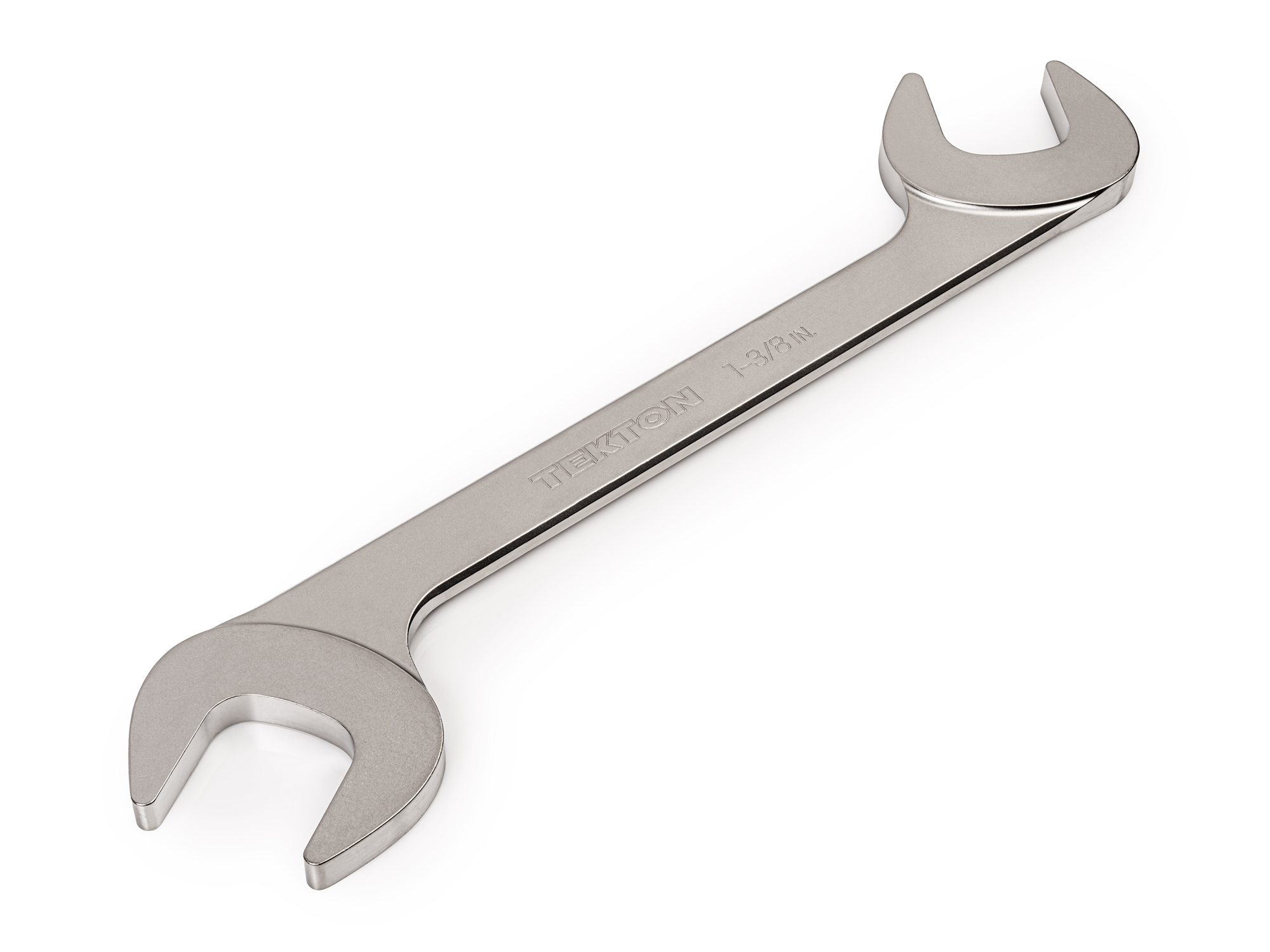 Size: 1-3/8 inch (SAE) angle head open end (four-way) wrench with 30º and 60º open ends and smooth, satin nickel finish. WAE83235.