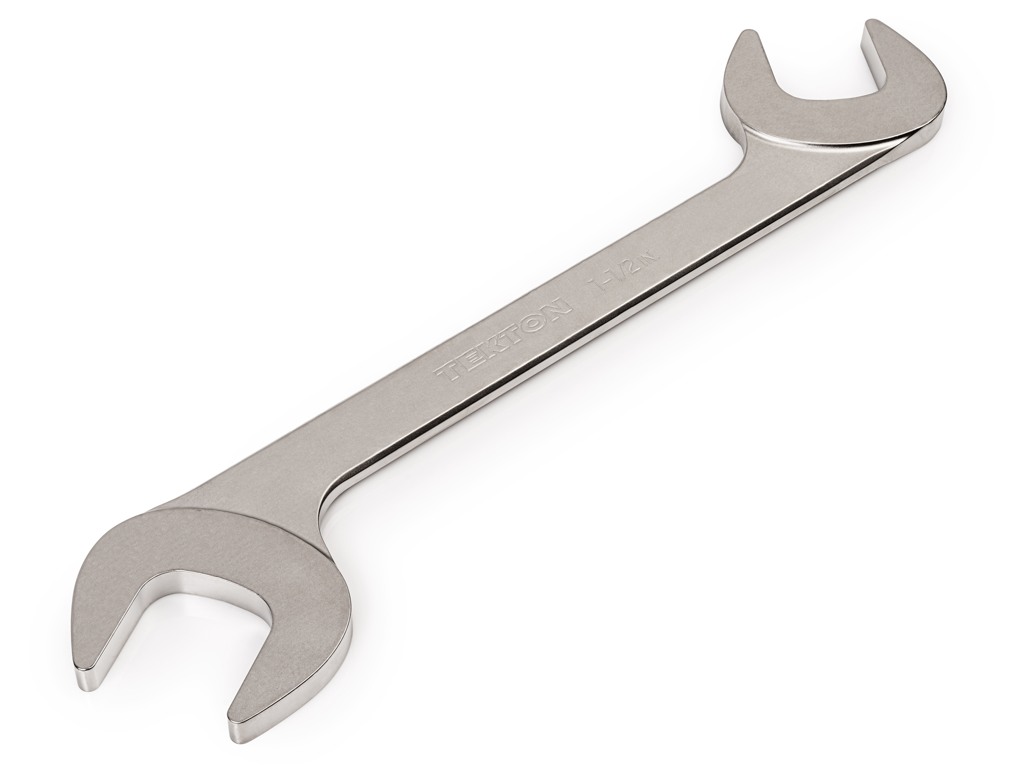 Size: 1-1/2 inch (SAE) angle head open end (four-way) wrench with 30º and 60º open ends and smooth, satin nickel finish. WAE83238.