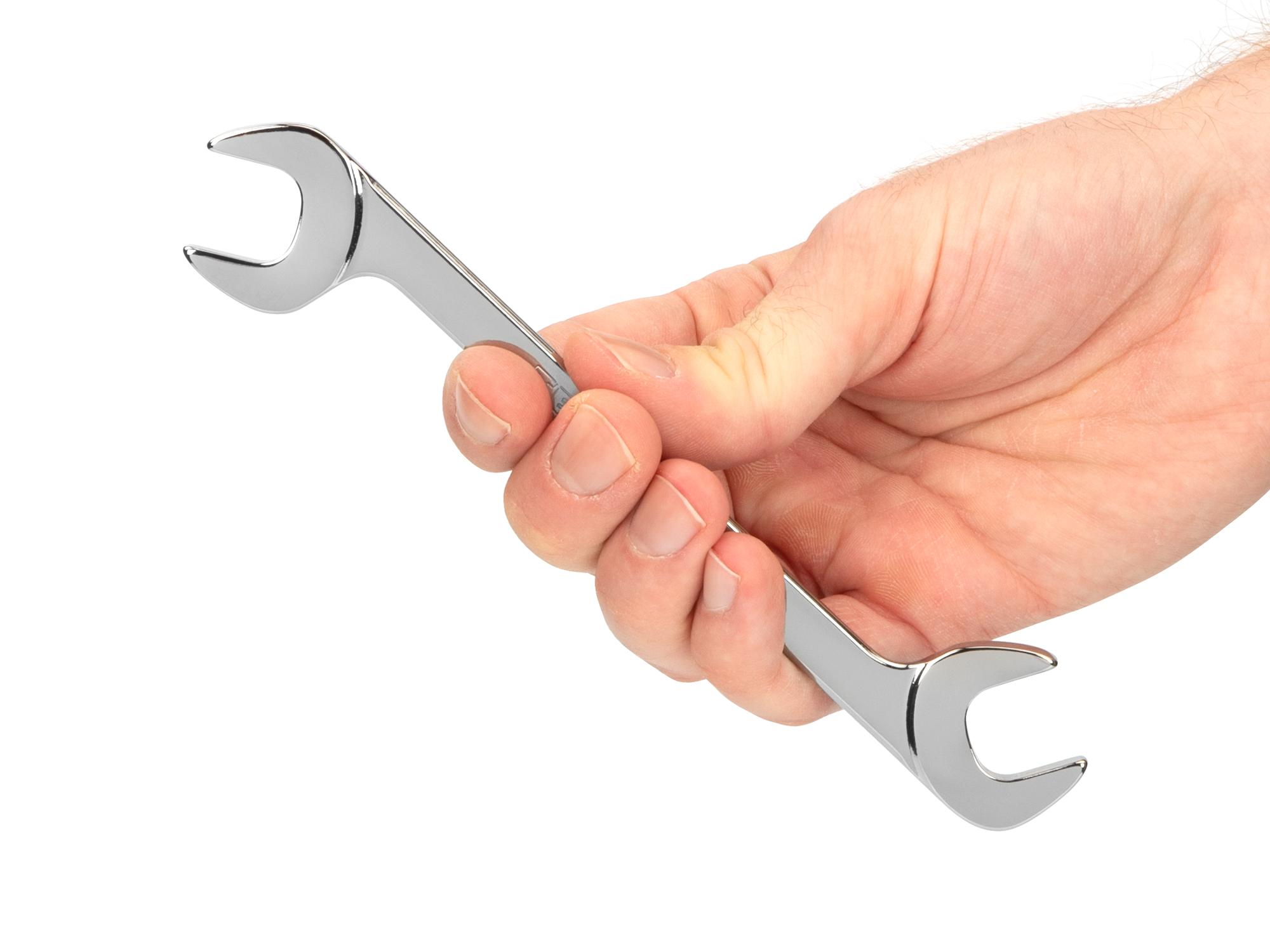 Person holding Tekton angle head wrench. Item #WAE84014