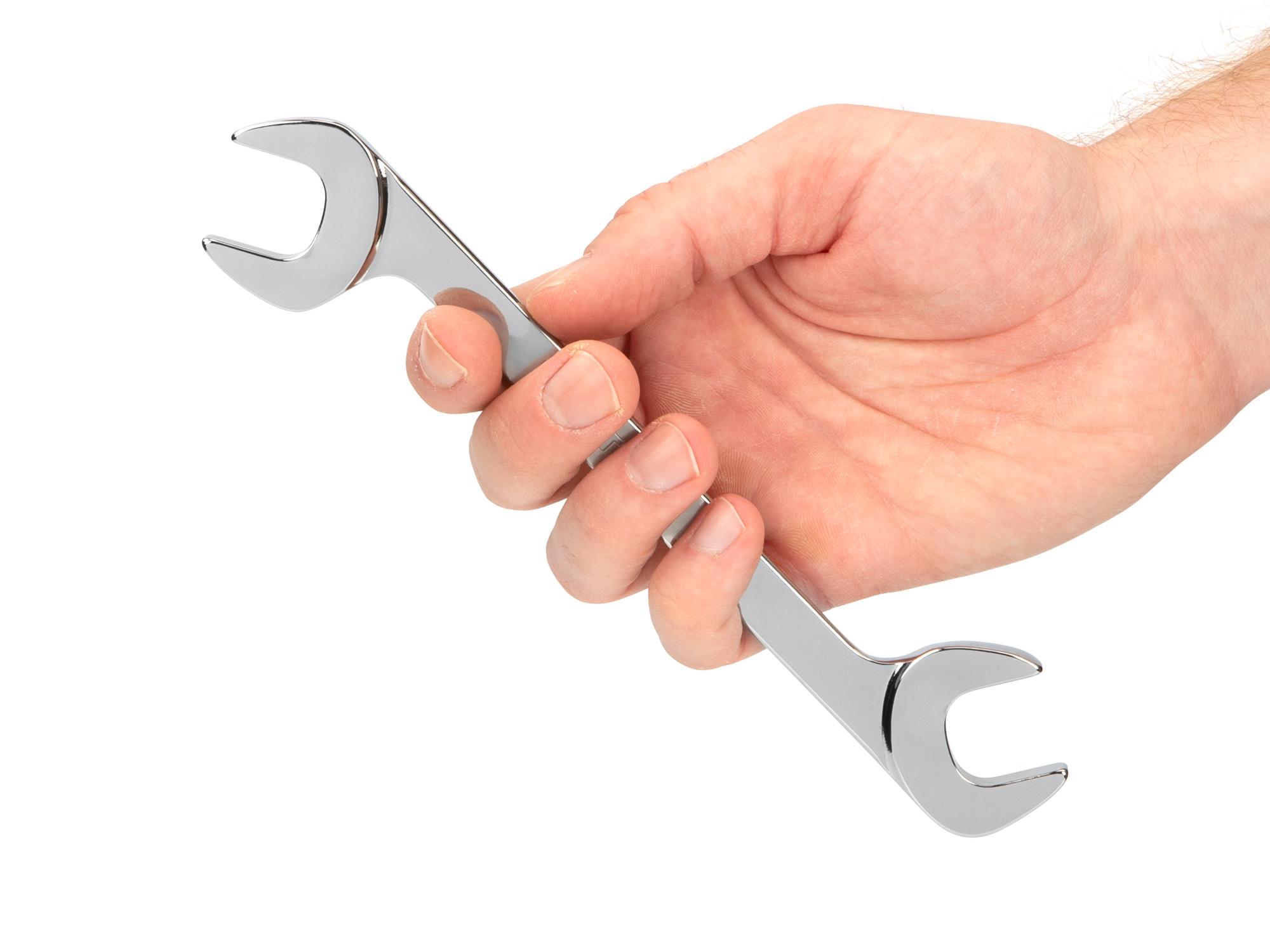Person holding Tekton angle head wrench. Item #WAE84021