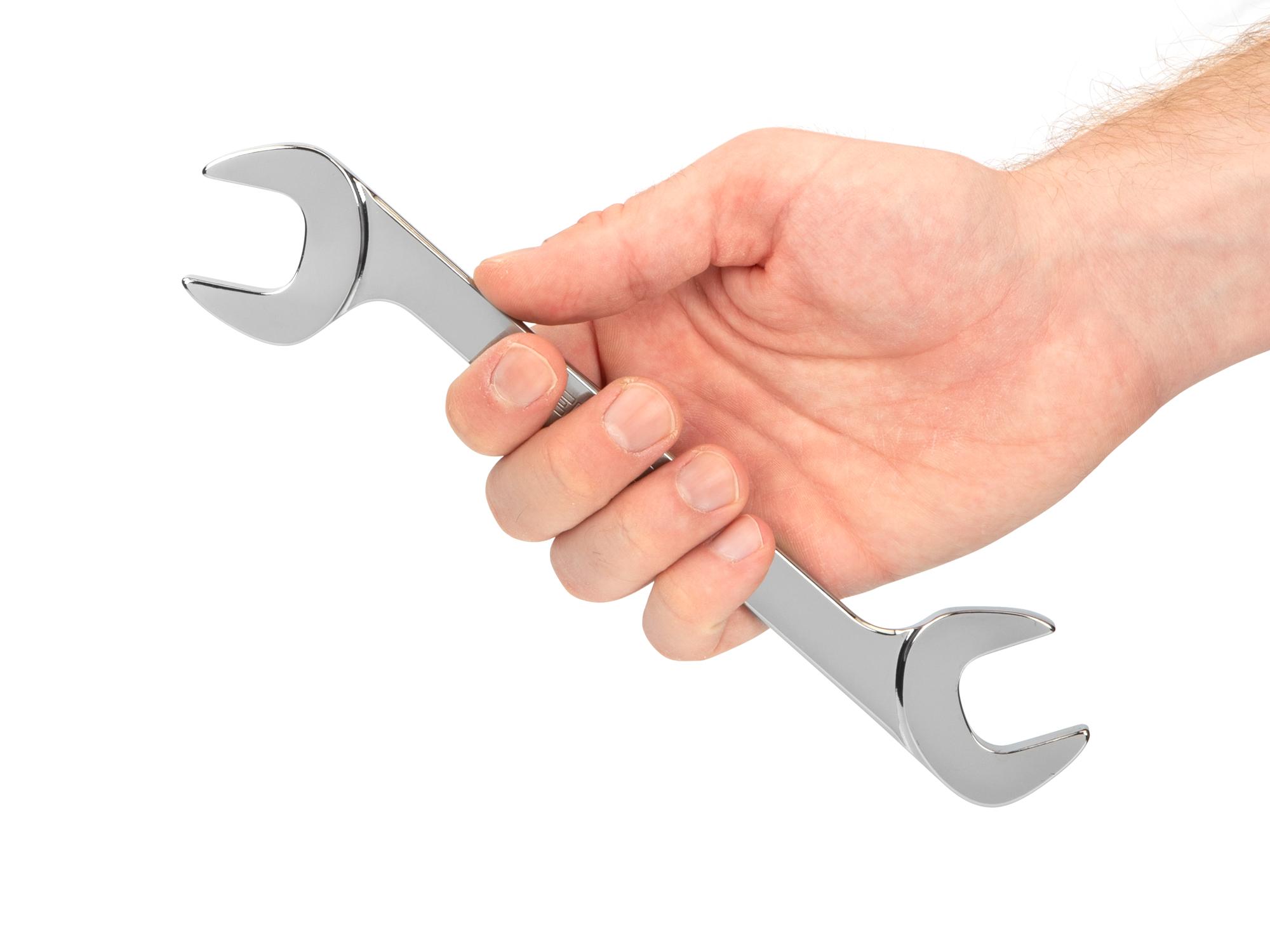 Person holding Tekton angle head wrench. Item #WAE84023