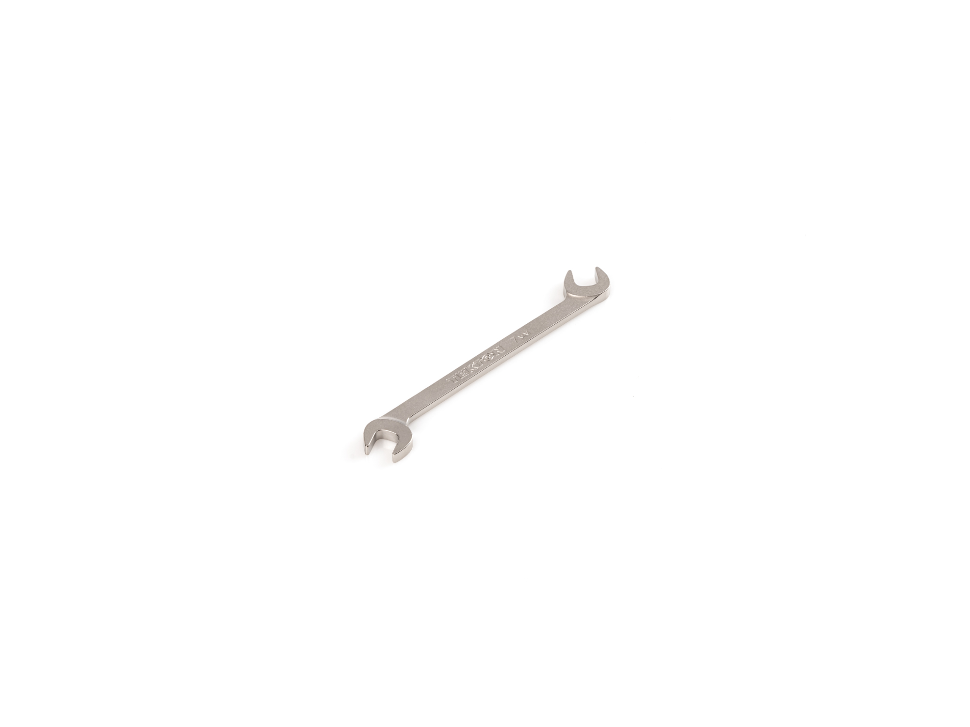 Size: 7 mm (metric) angle head open end (four-way) wrench with 30º and 60º open ends and smooth, satin nickel finish. WAE84207.