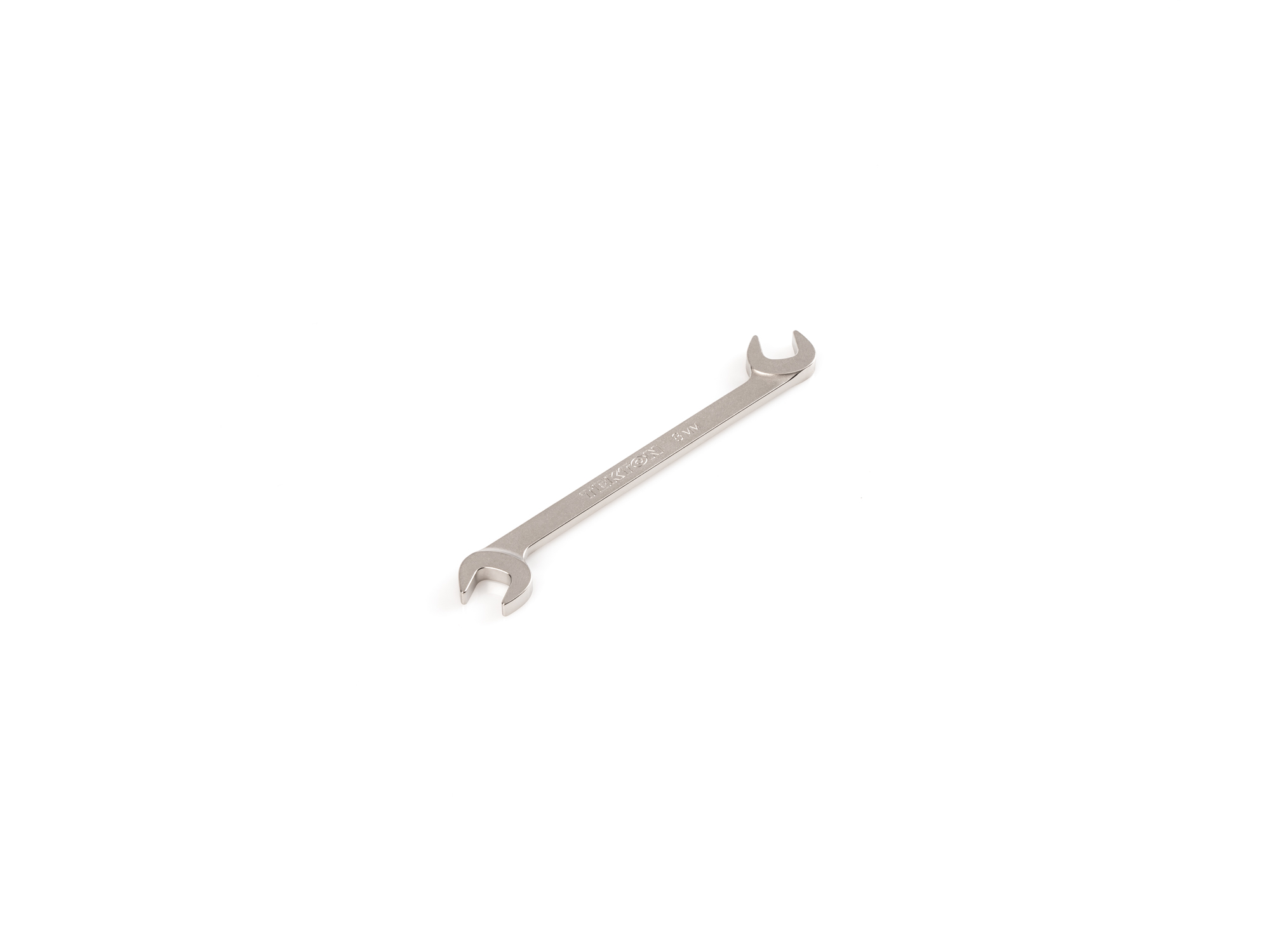 Size: 8 mm (metric) angle head open end (four-way) wrench with 30º and 60º open ends and smooth, satin nickel finish. WAE84208.