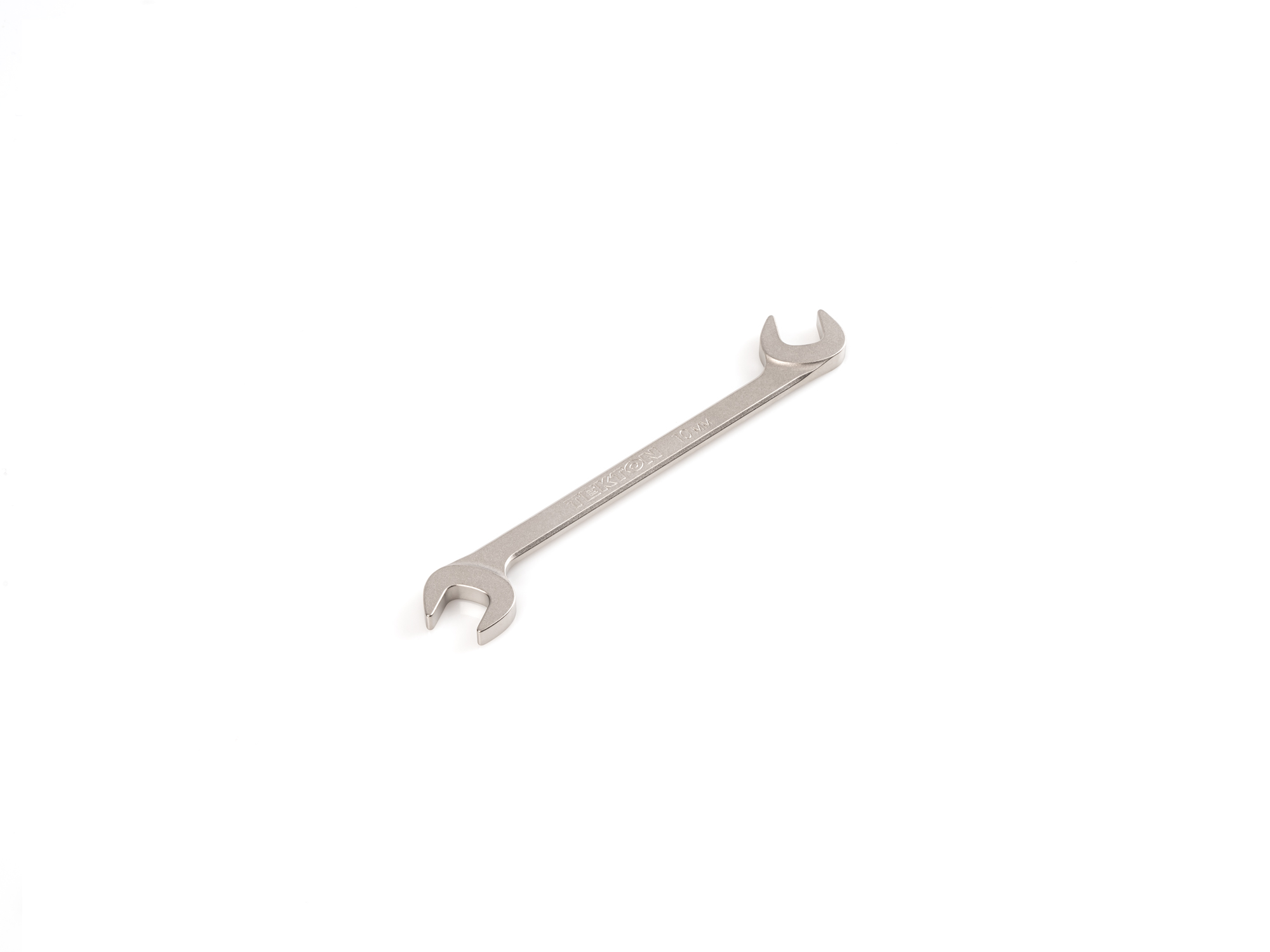 Size: 10 mm (metric) angle head open end (four-way) wrench with 30º and 60º open ends and smooth, satin nickel finish. WAE84210.