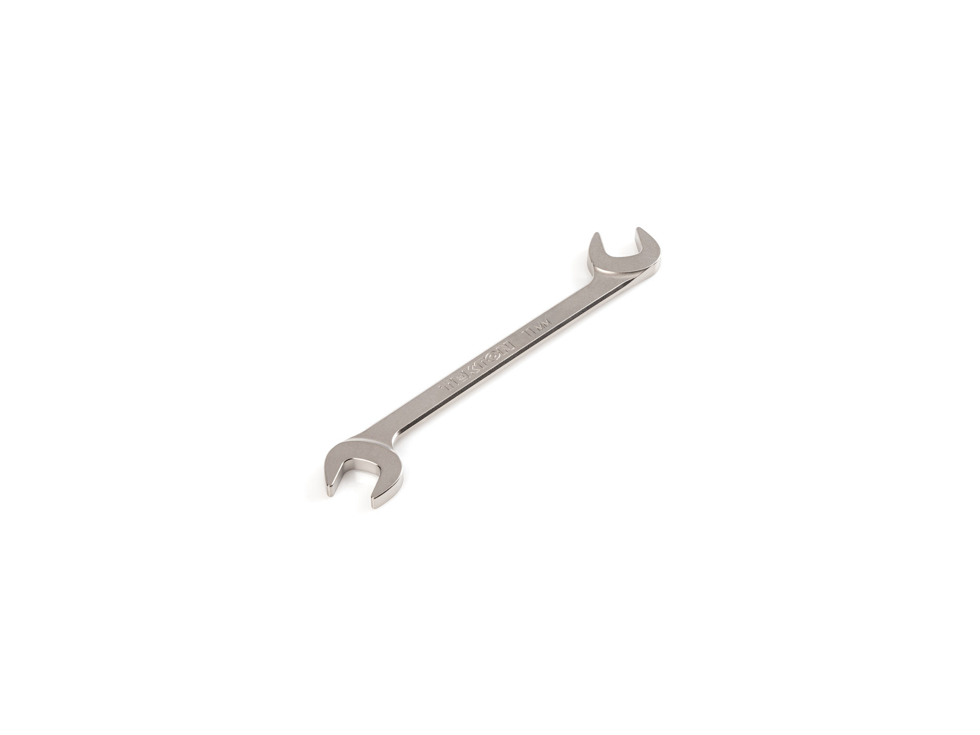 Size: 11 mm (metric) angle head open end (four-way) wrench with 30º and 60º open ends and smooth, satin nickel finish. WAE84211.