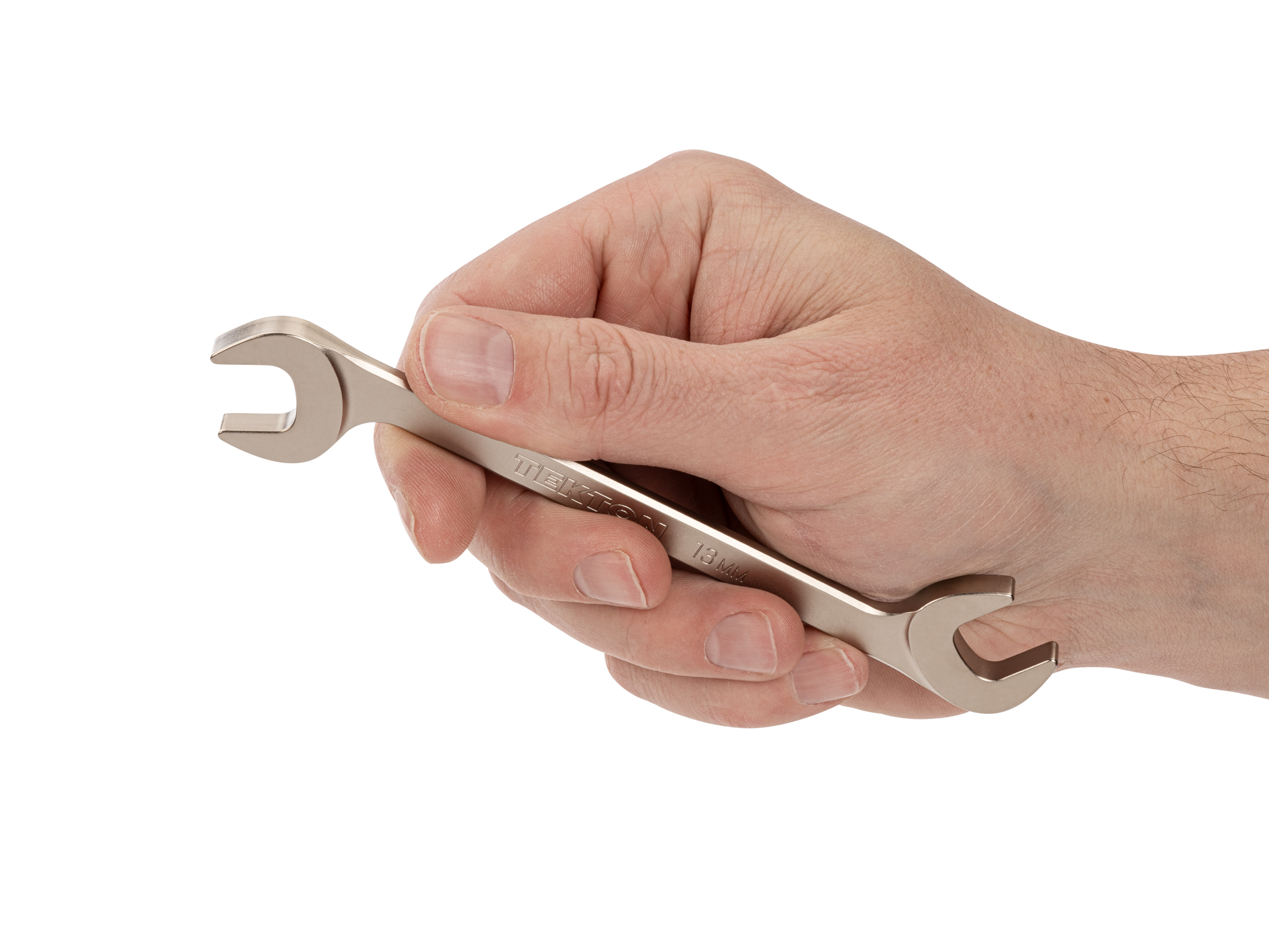 Size: 13 mm (metric) angle head open end (four-way) wrench with 30º and 60º open ends and smooth, satin nickel finish. WAE84213.