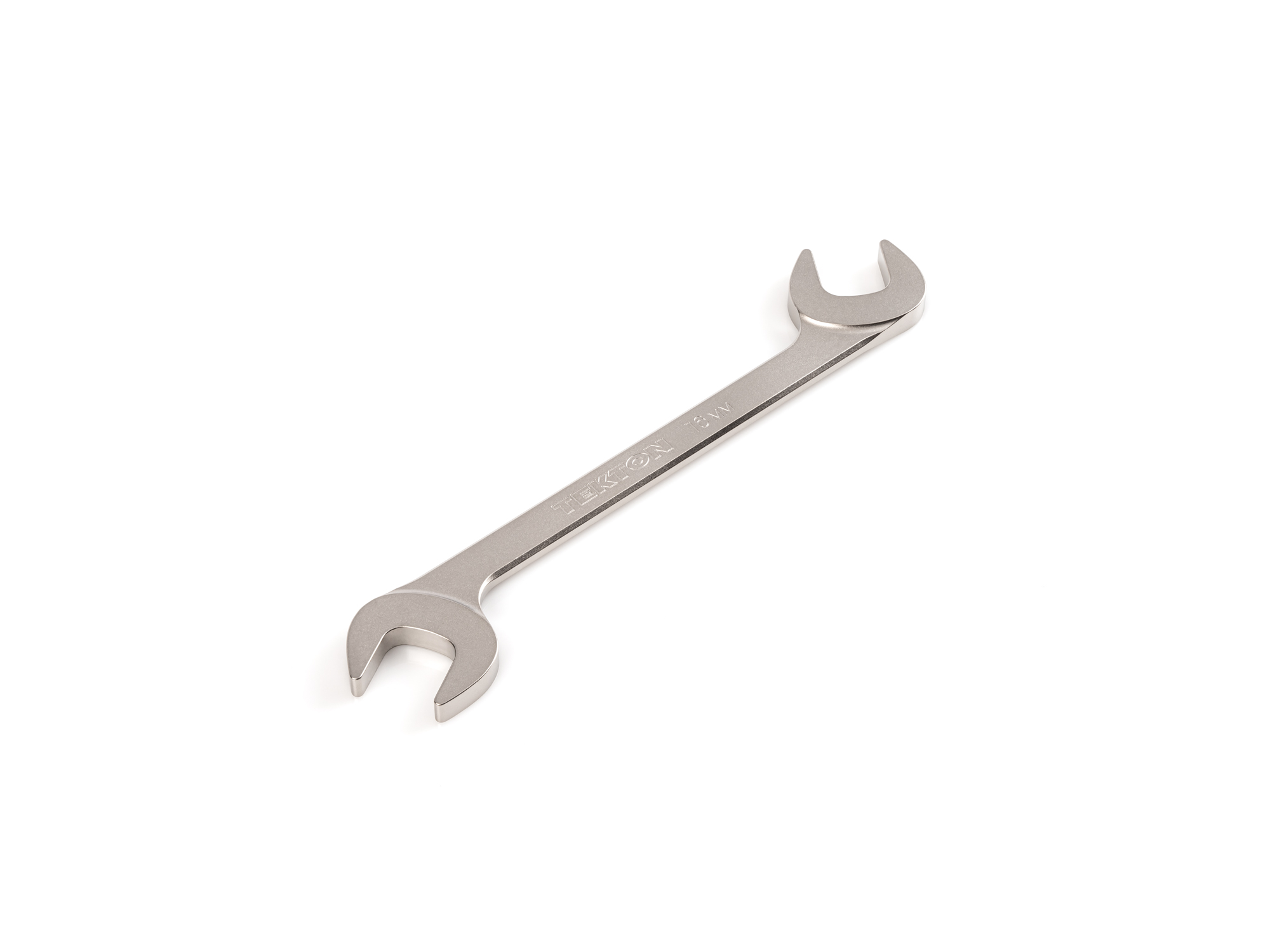 Size: 16 mm (metric) angle head open end (four-way) wrench with 30º and 60º open ends and smooth, satin nickel finish. WAE84216.