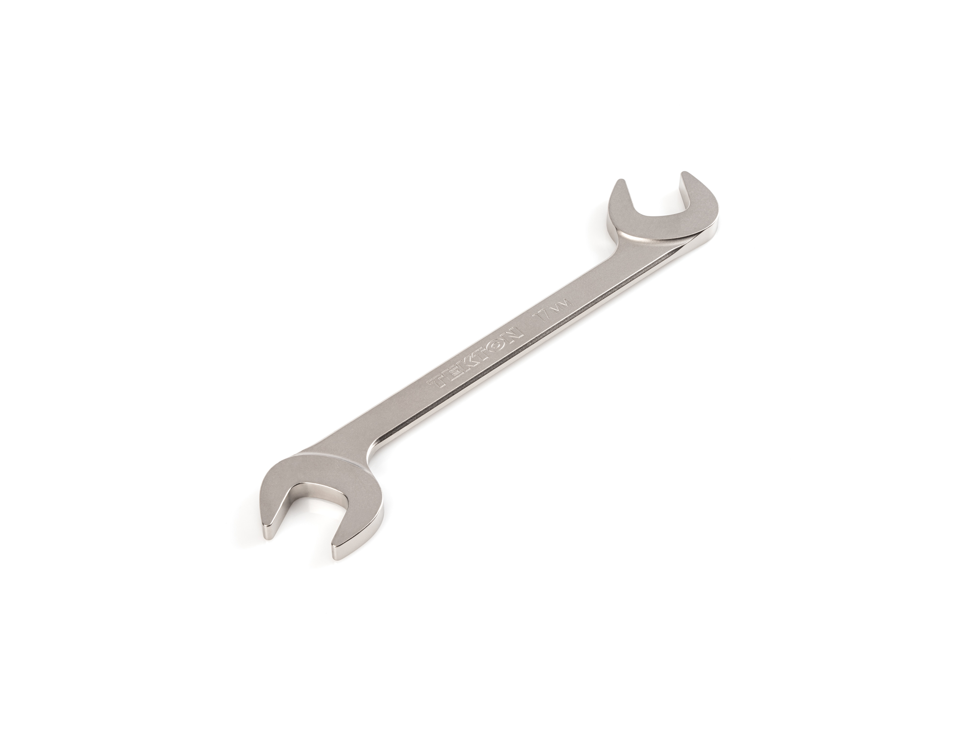 Size: 17 mm (metric) angle head open end (four-way) wrench with 30º and 60º open ends and smooth, satin nickel finish. WAE84217.