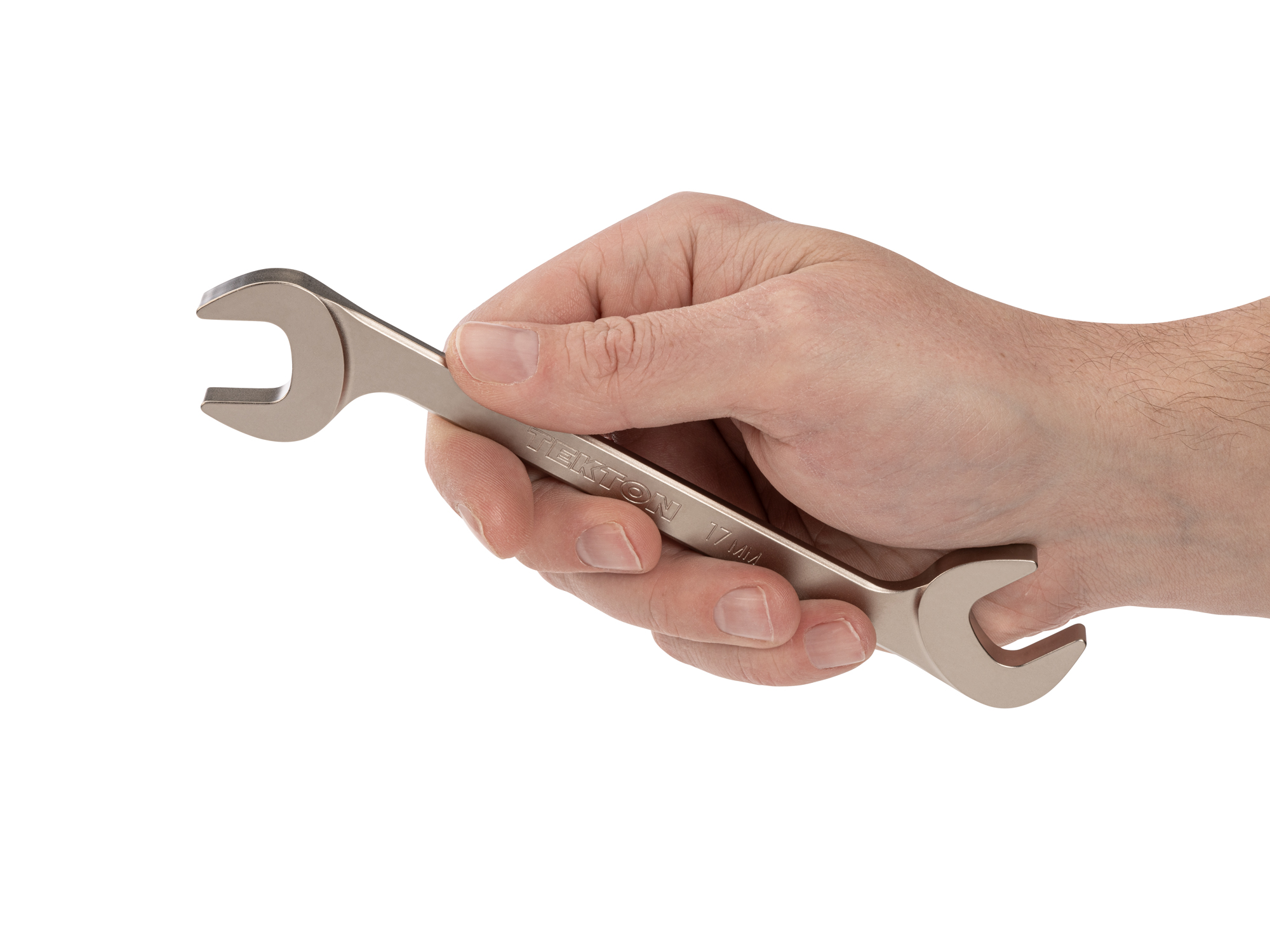 Size: 17 mm (metric) angle head open end (four-way) wrench with 30º and 60º open ends and smooth, satin nickel finish. WAE84217.