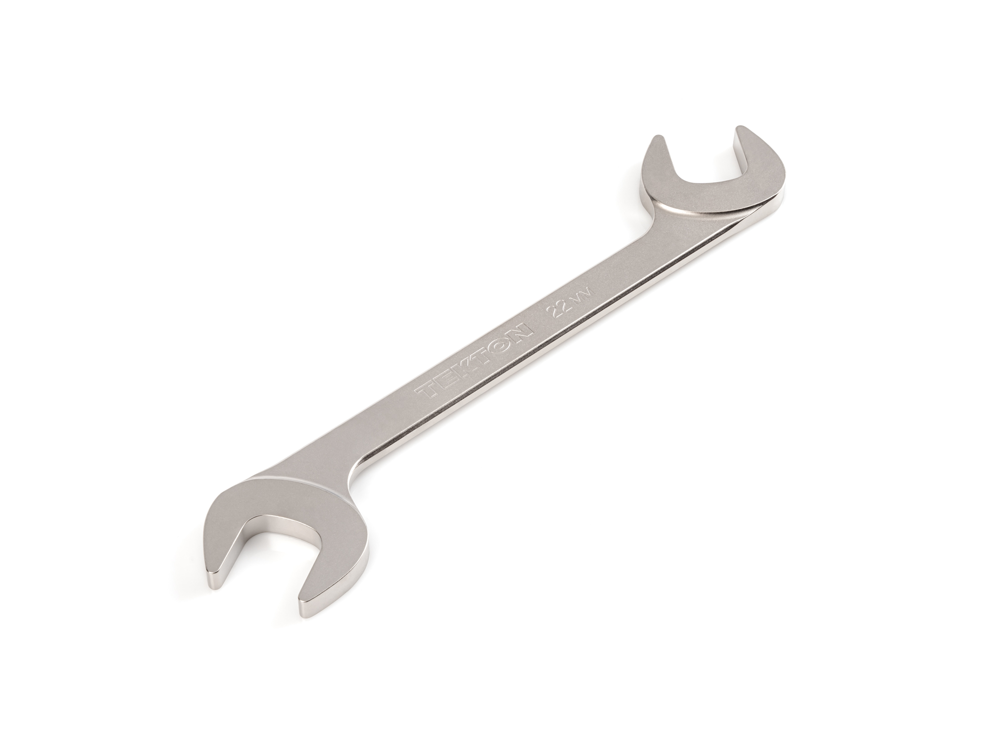 Size: 22 mm (metric) angle head open end (four-way) wrench with 30º and 60º open ends and smooth, satin nickel finish. WAE84222.