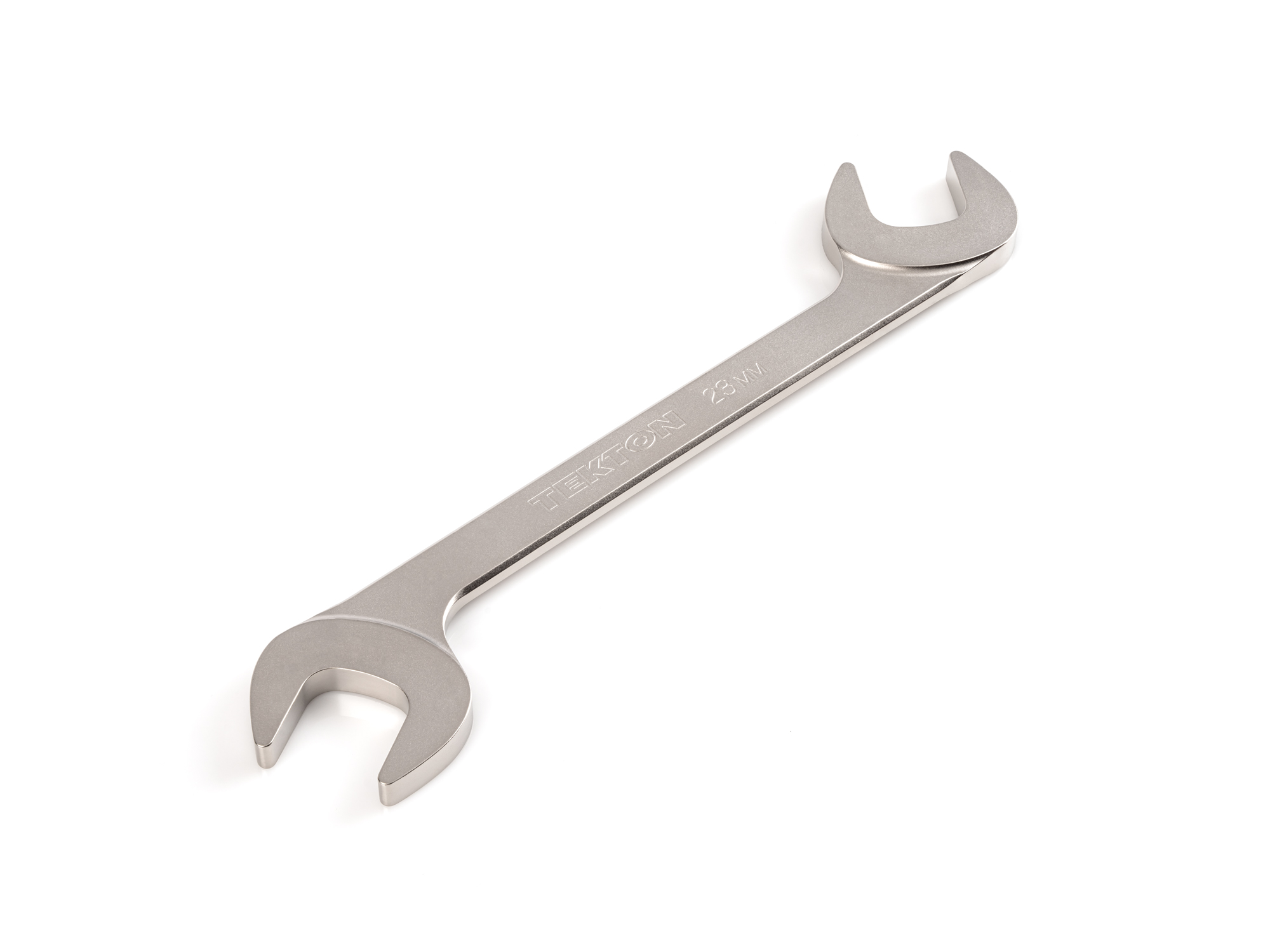 Size: 23 mm (metric) angle head open end (four-way) wrench with 30º and 60º open ends and smooth, satin nickel finish. WAE84223.