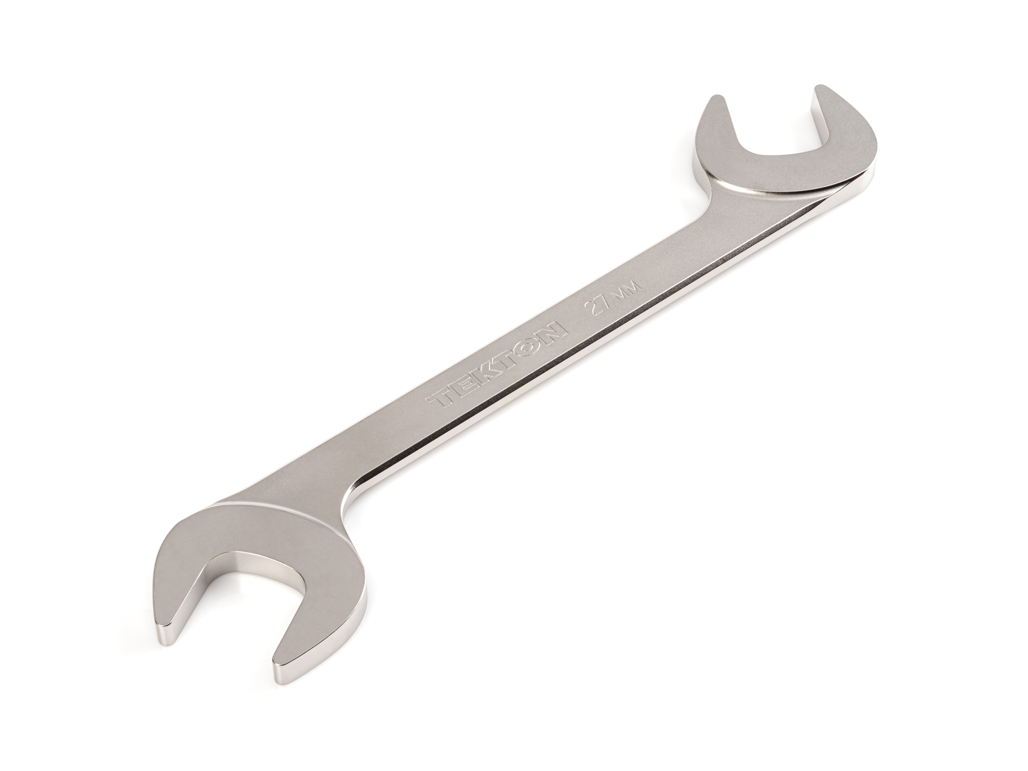 Size: 27 mm (metric) angle head open end (four-way) wrench with 30º and 60º open ends and smooth, satin nickel finish. WAE84227.