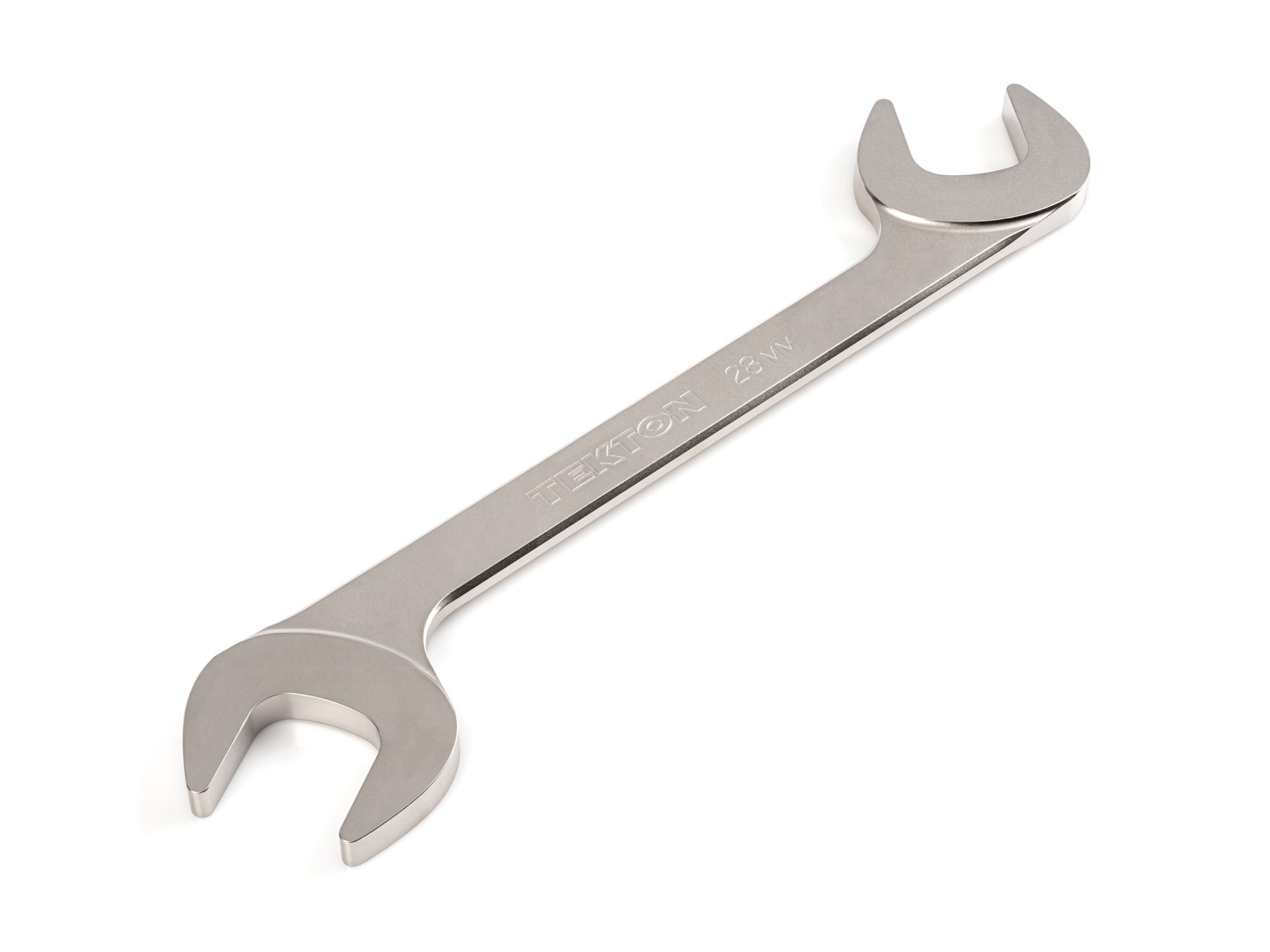 Size: 28 mm (metric) angle head open end (four-way) wrench with 30º and 60º open ends and smooth, satin nickel finish. WAE84228.